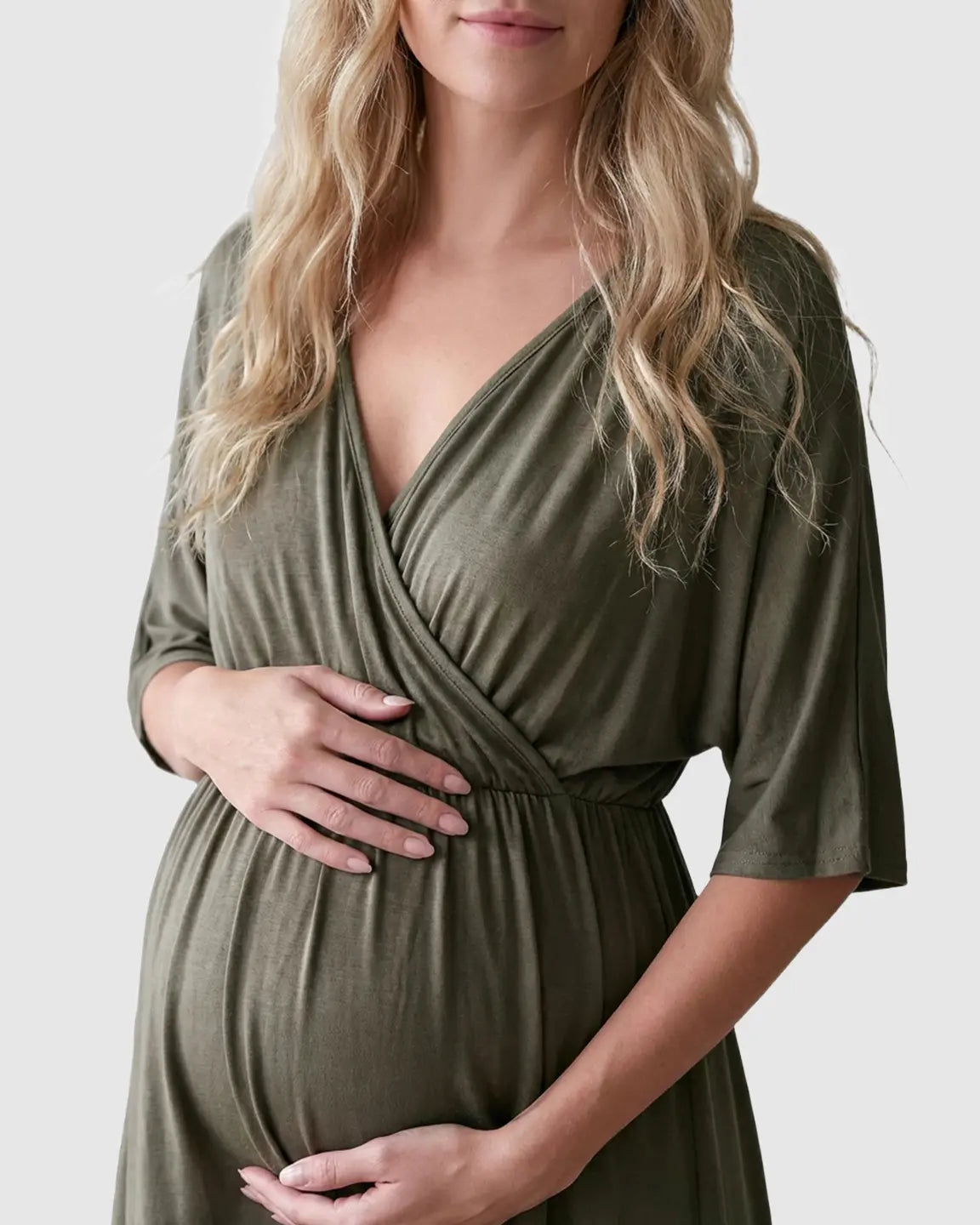 Cross-Front Romantic Style Maternity Midi Dress