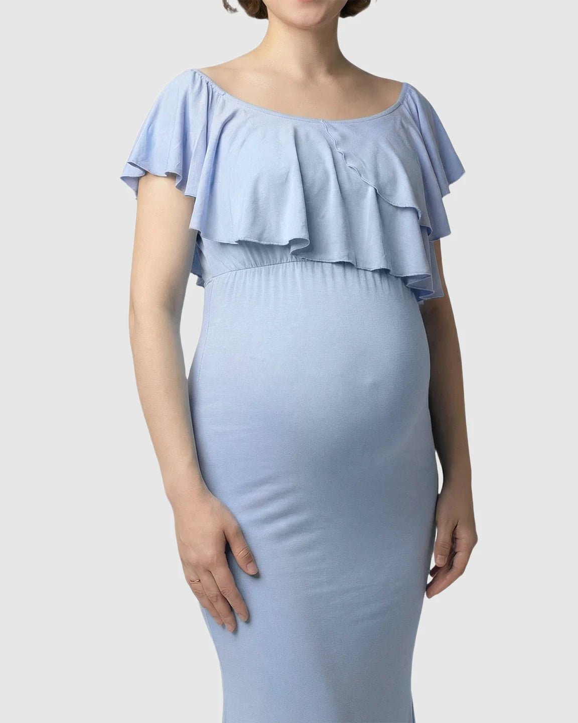 Ruffle-Off Shoulder Trailing Maternity Gown