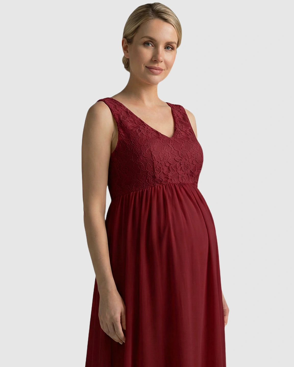 Lace-Chiffon Romantic Maternity Maxi Dress