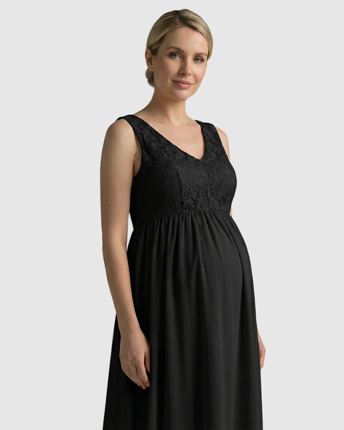 Lace-Chiffon Romantic Maternity Maxi Dress