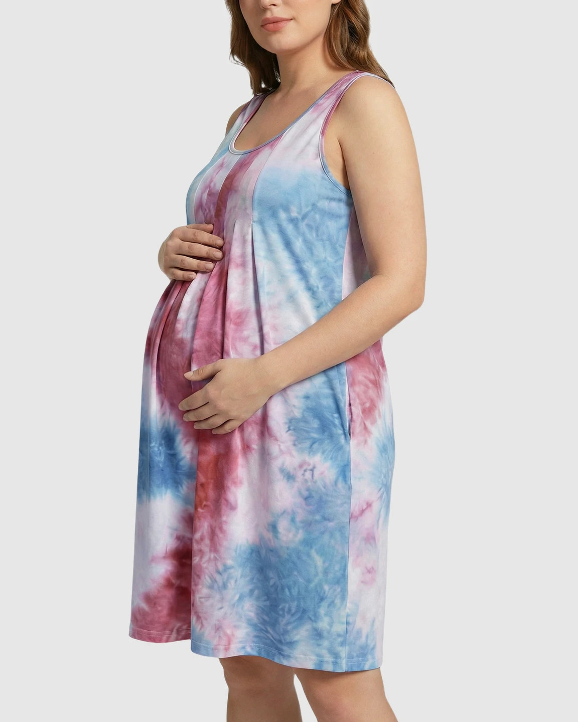 Sleeveless Tie-Dye A-Line Maternity Midi Dress