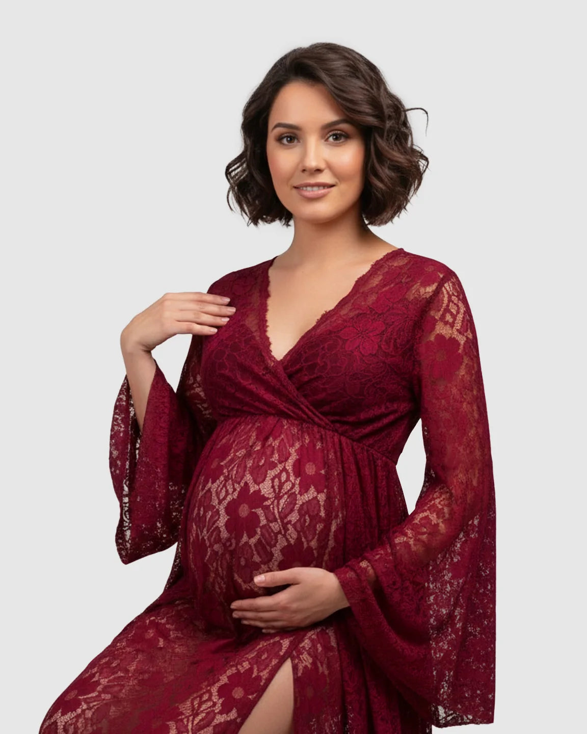 Long Bell Sleeve See Through Maternity Gown