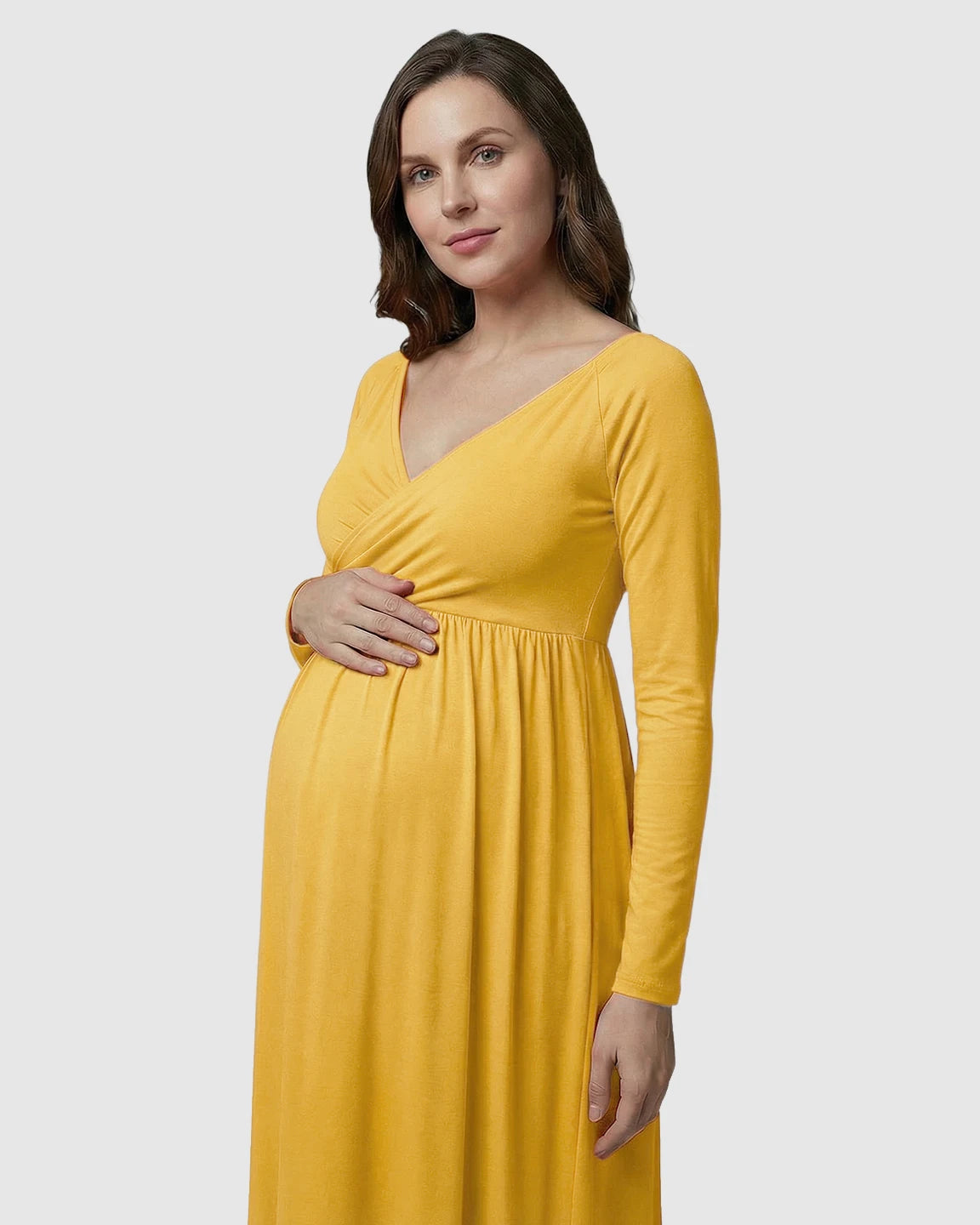 Long-Sleeve Full Train Maternity Maxi Dress