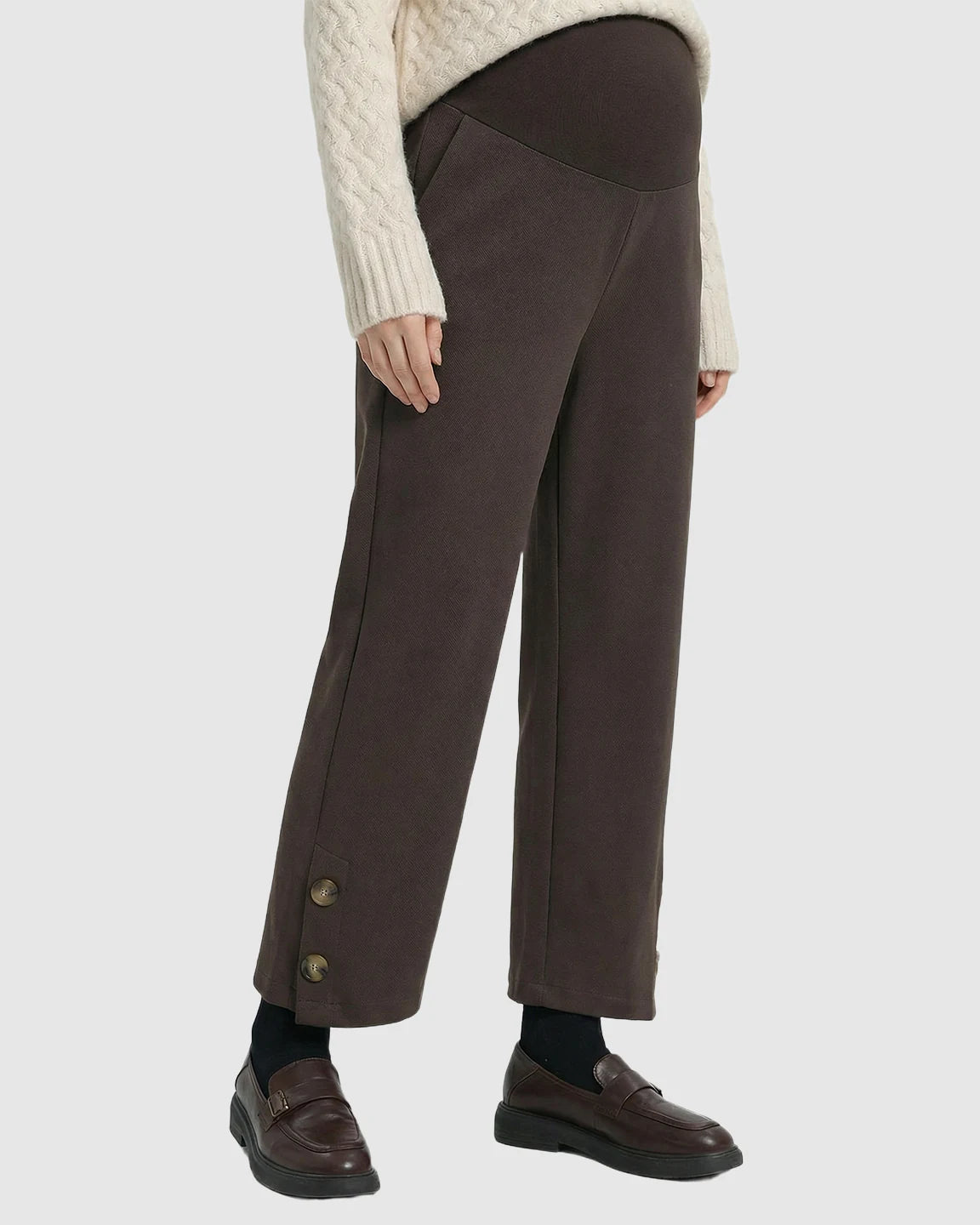 Button Detail Cropped Maternity Trousers