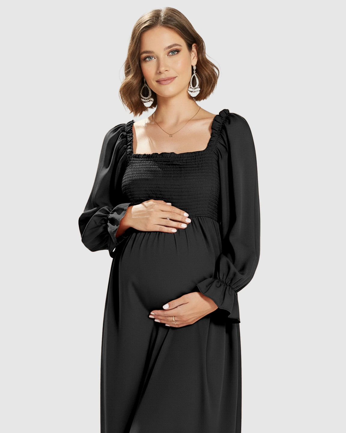 Bishop Sleeves Retro Elegant Maternity Maxi Dress