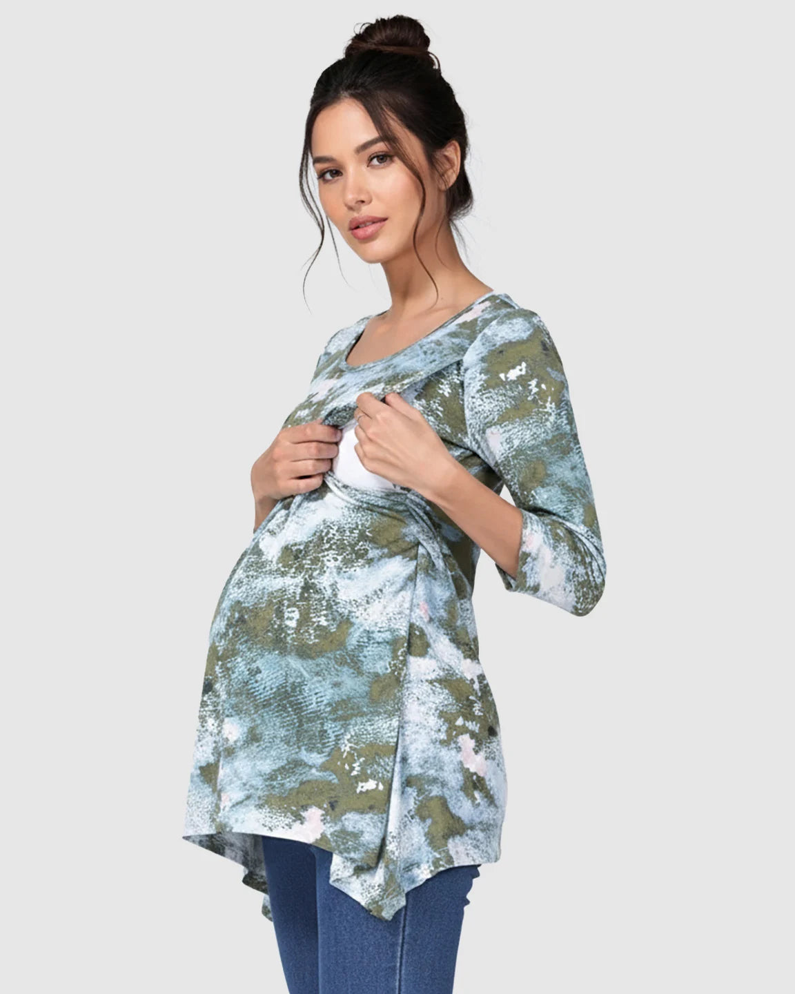 Asymmetrical Hem Casual Maternity Nursing Tunic Top