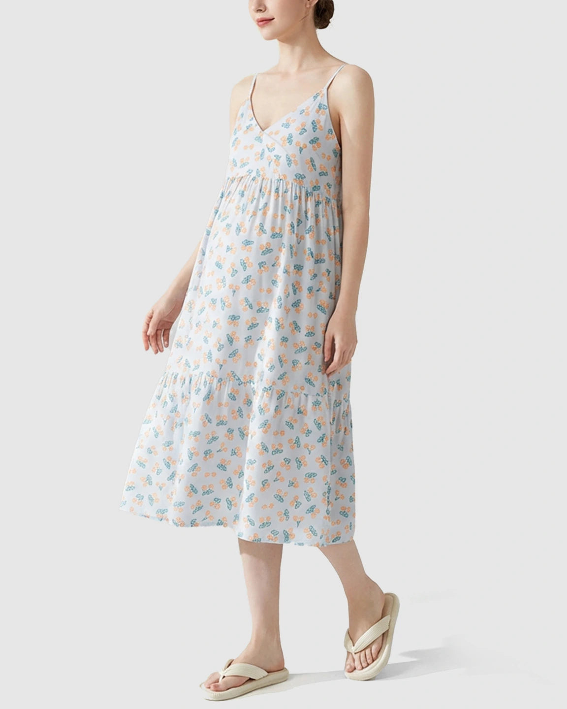 Spaghetti Strap Tiered Skirt Maternity Nightdress