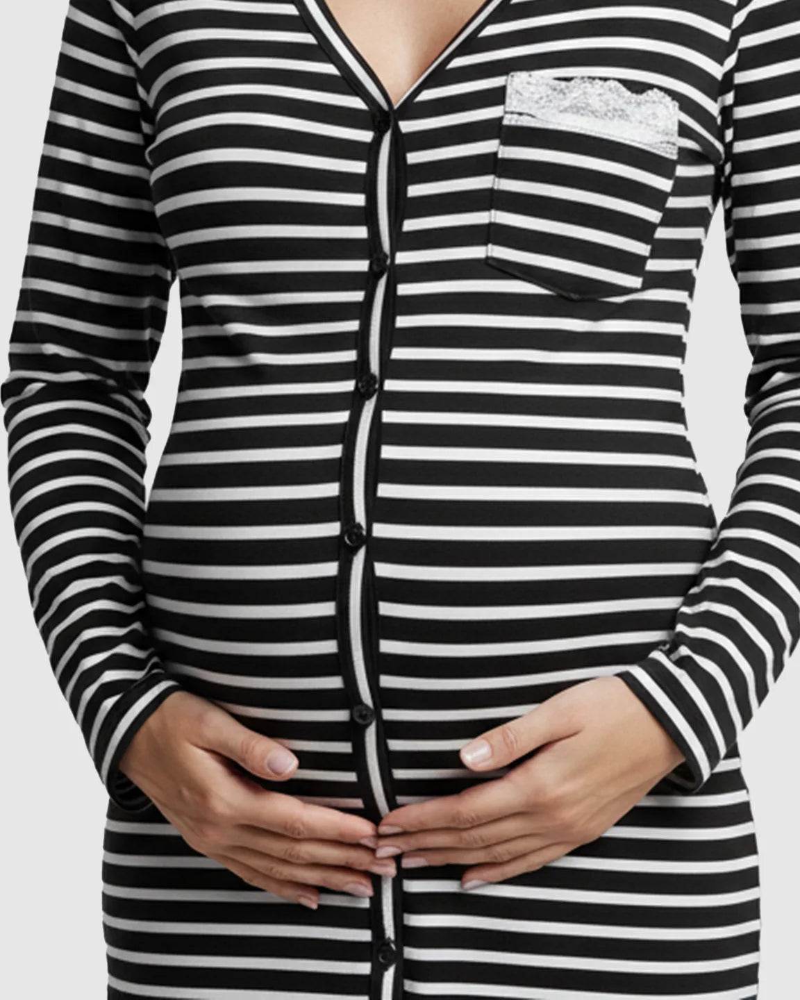 Striped Button Up Loose Fit Maternity Nightgown