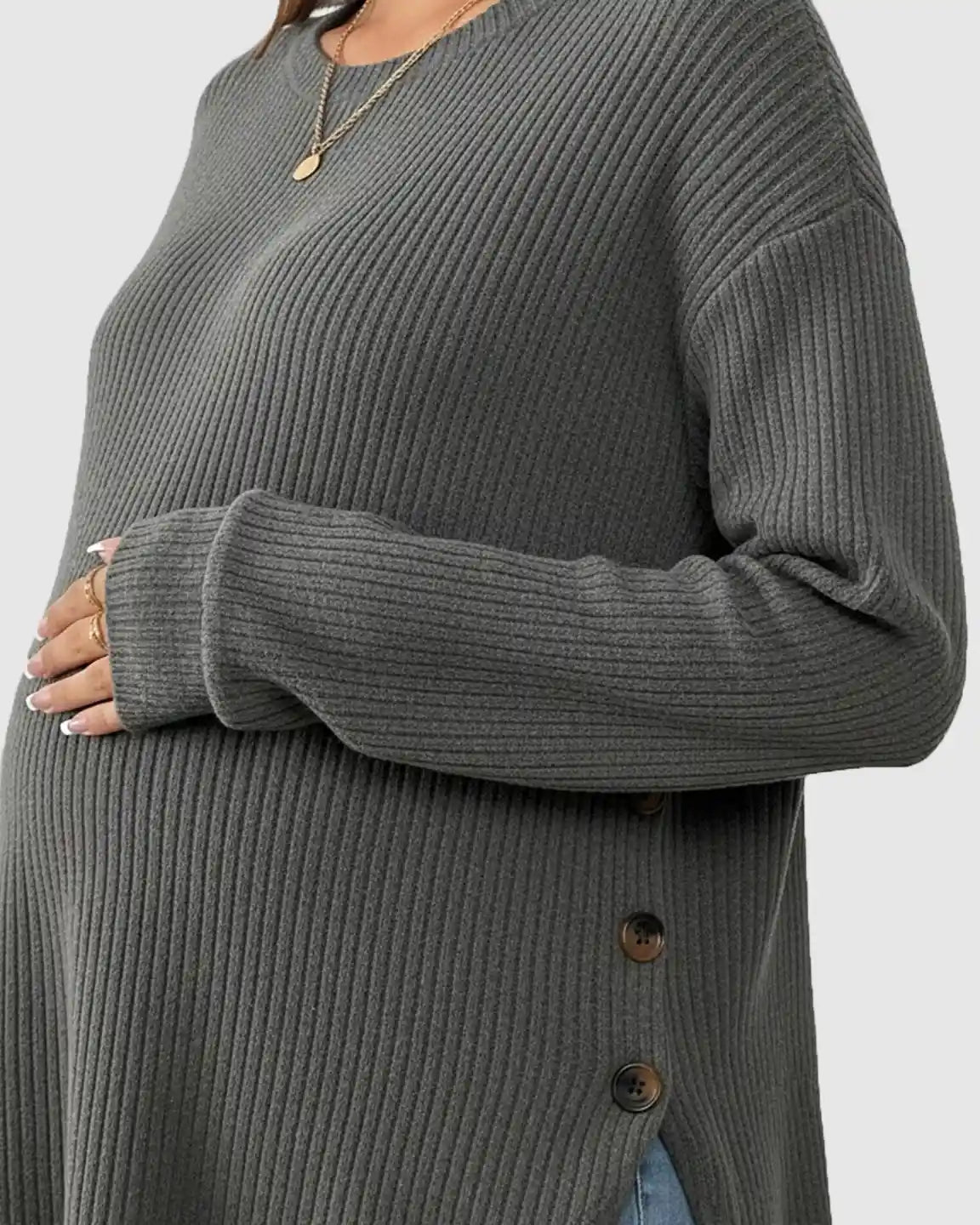 Round Neck Long Sleeve Casual Maternity Sweatshirt