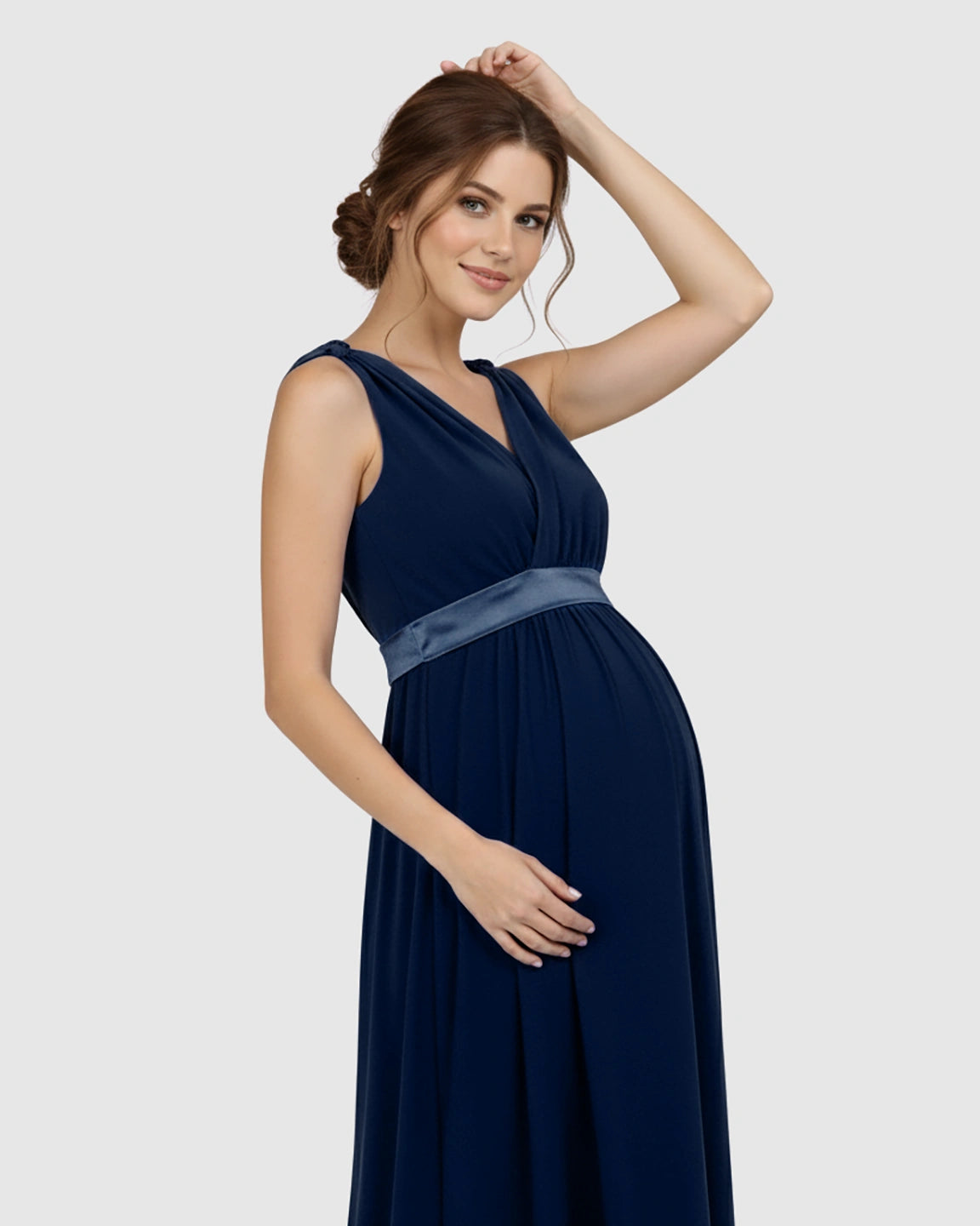 Fitted-Waist V-Neck Maternity Dress