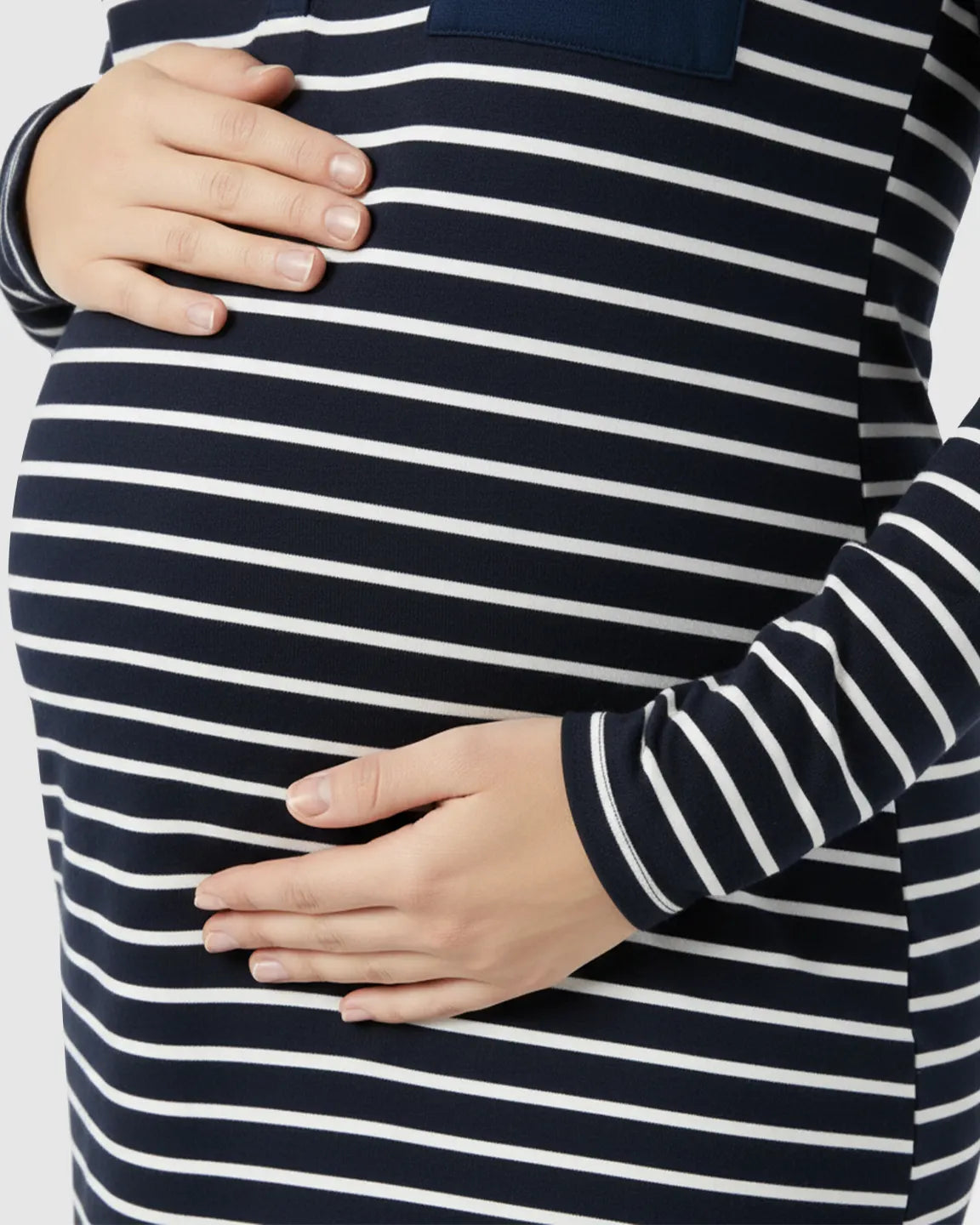 Striped Long-Sleeve Nursing & Maternity Midi Dress