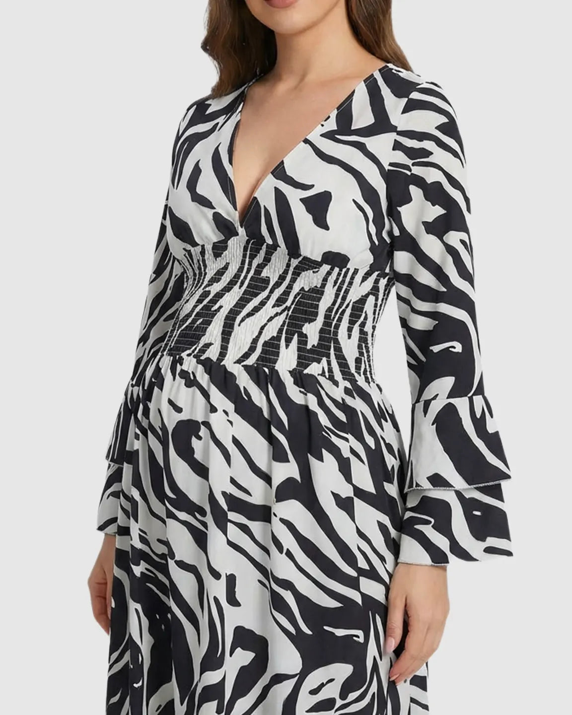 Geometric Pattern Smocked Mid-Waist Maternity Maxi Dress