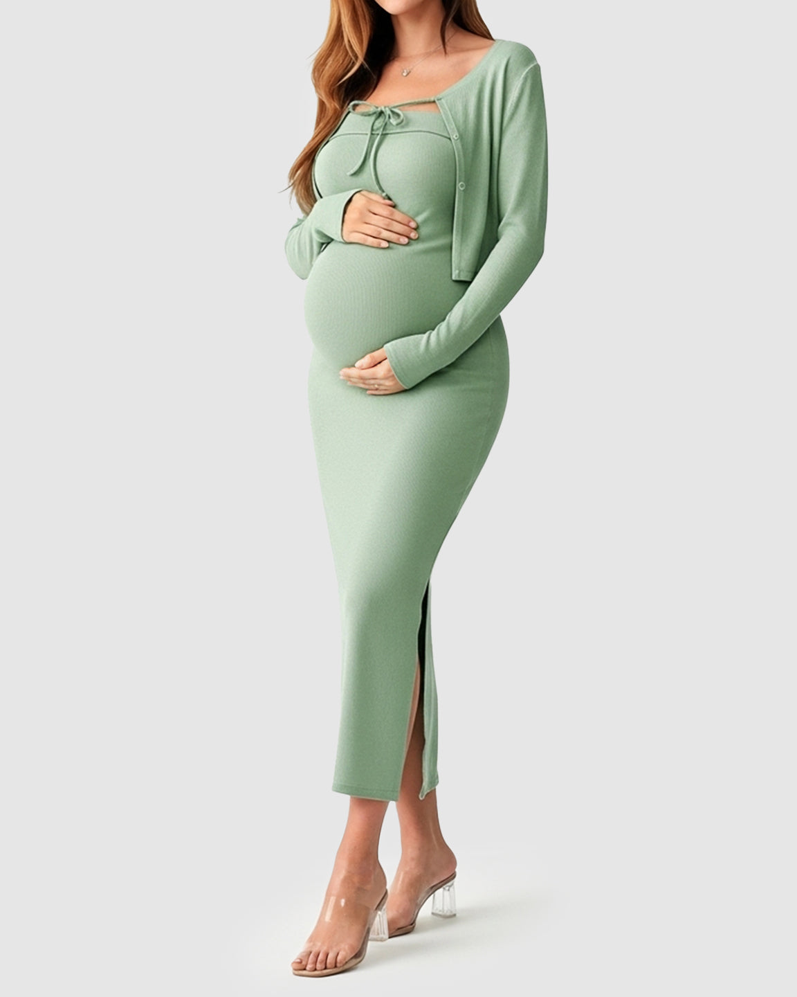 Knitted Two-Piece Bodycon Maternity Midi Dress Set