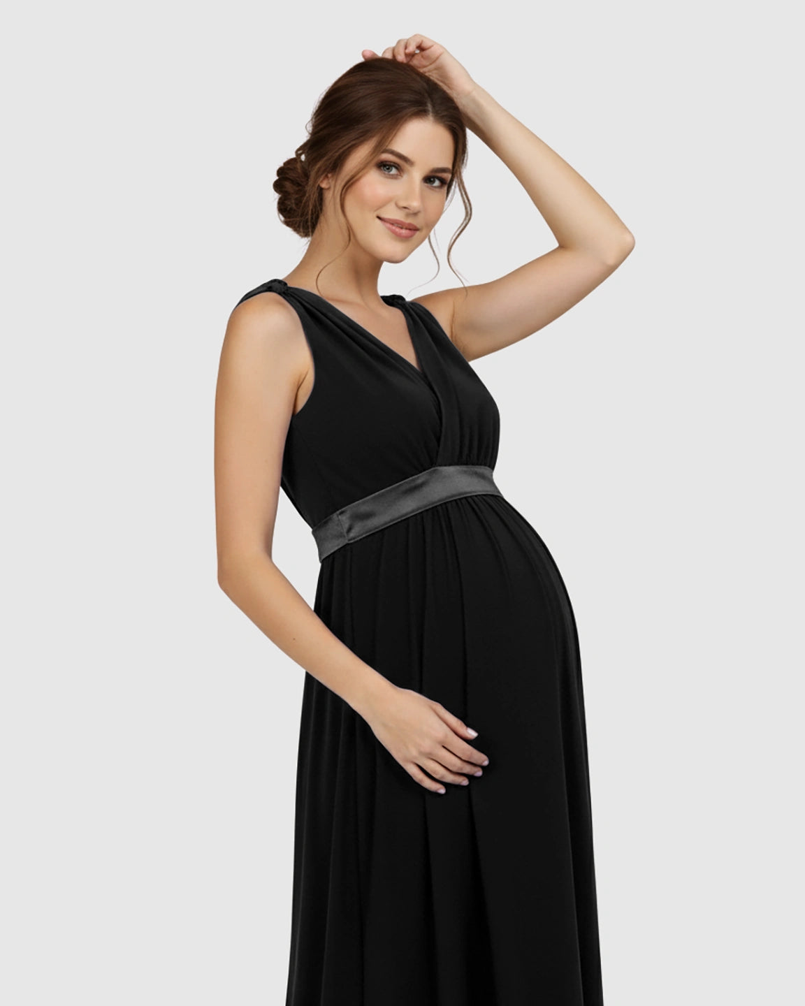 Fitted-Waist V-Neck Maternity Dress