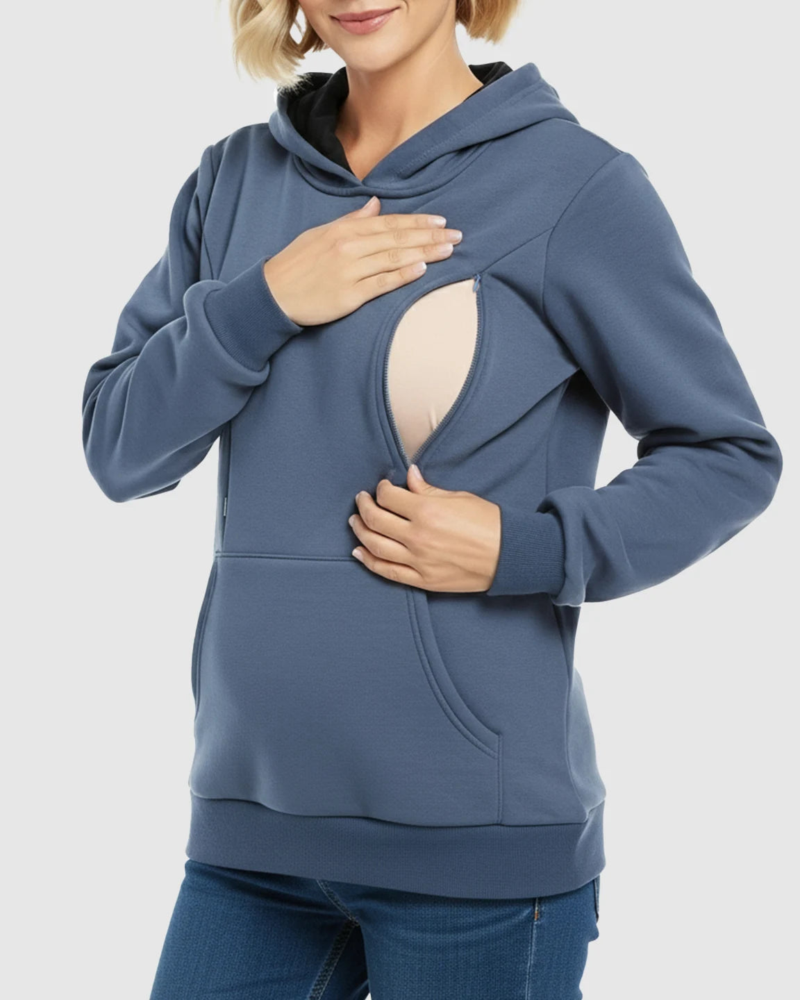 Long-sleeve Kangaroo Pocket Maternity Hoodie