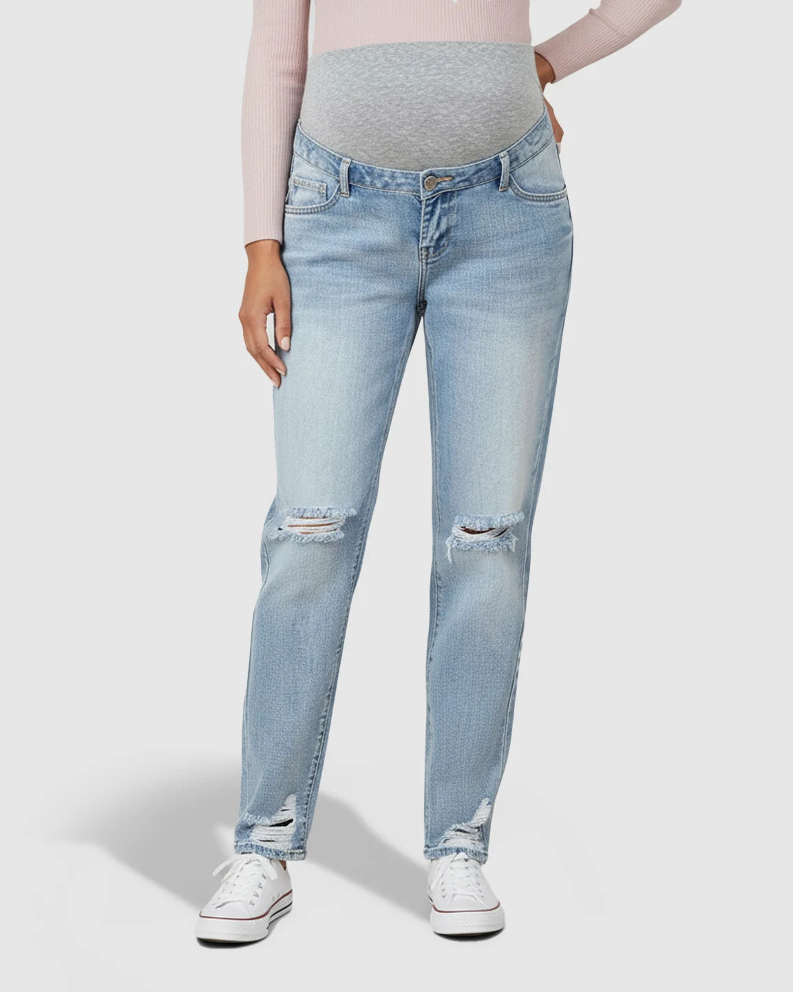 Distressed Straight-Leg Maternity Jeans