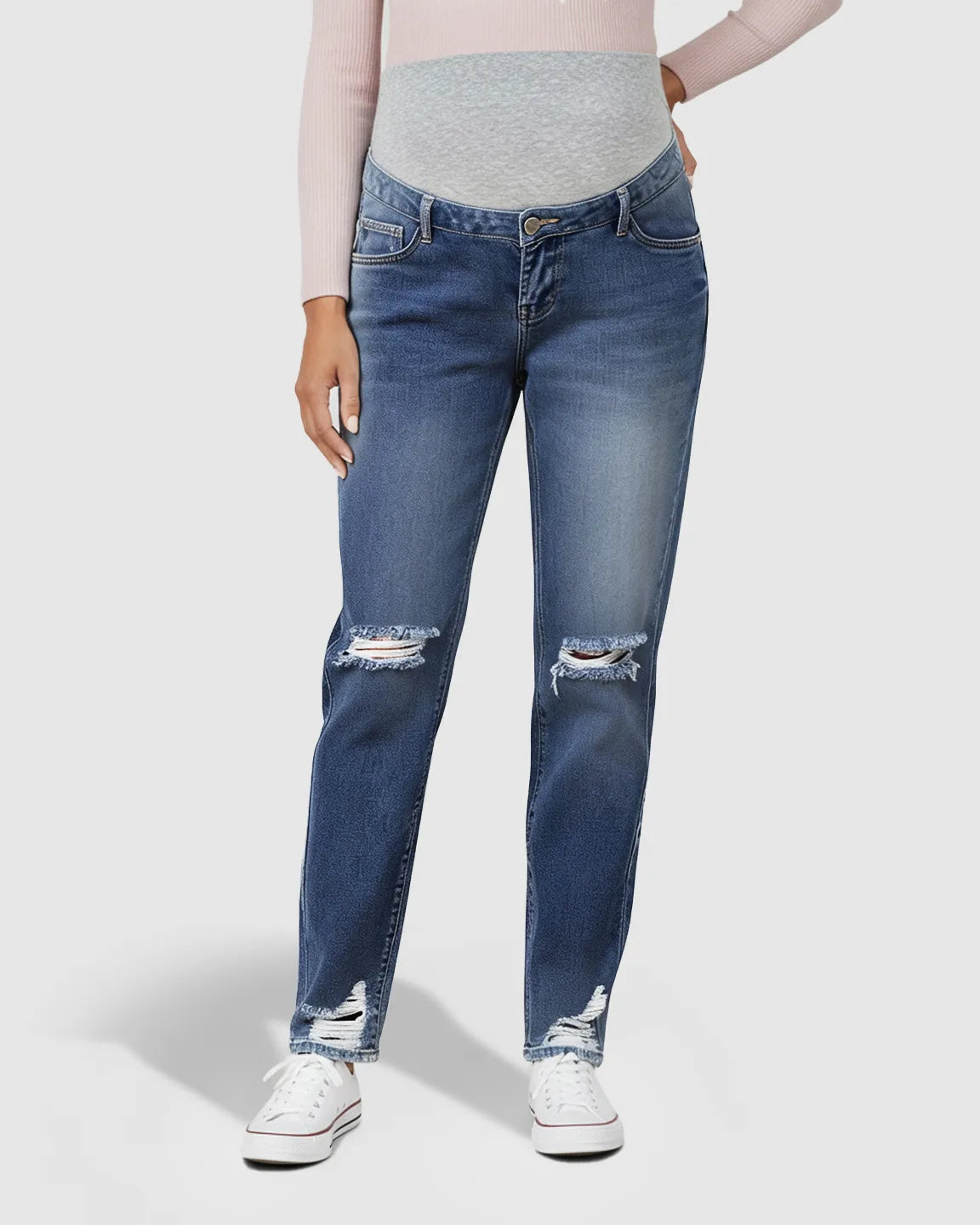 Distressed Straight-Leg Maternity Jeans