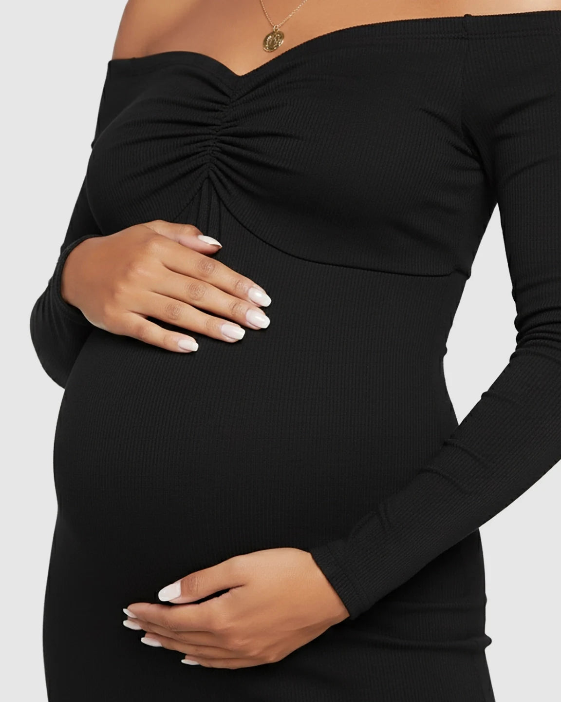 Off-Shoulder Bodycon Maternity Midi Dress