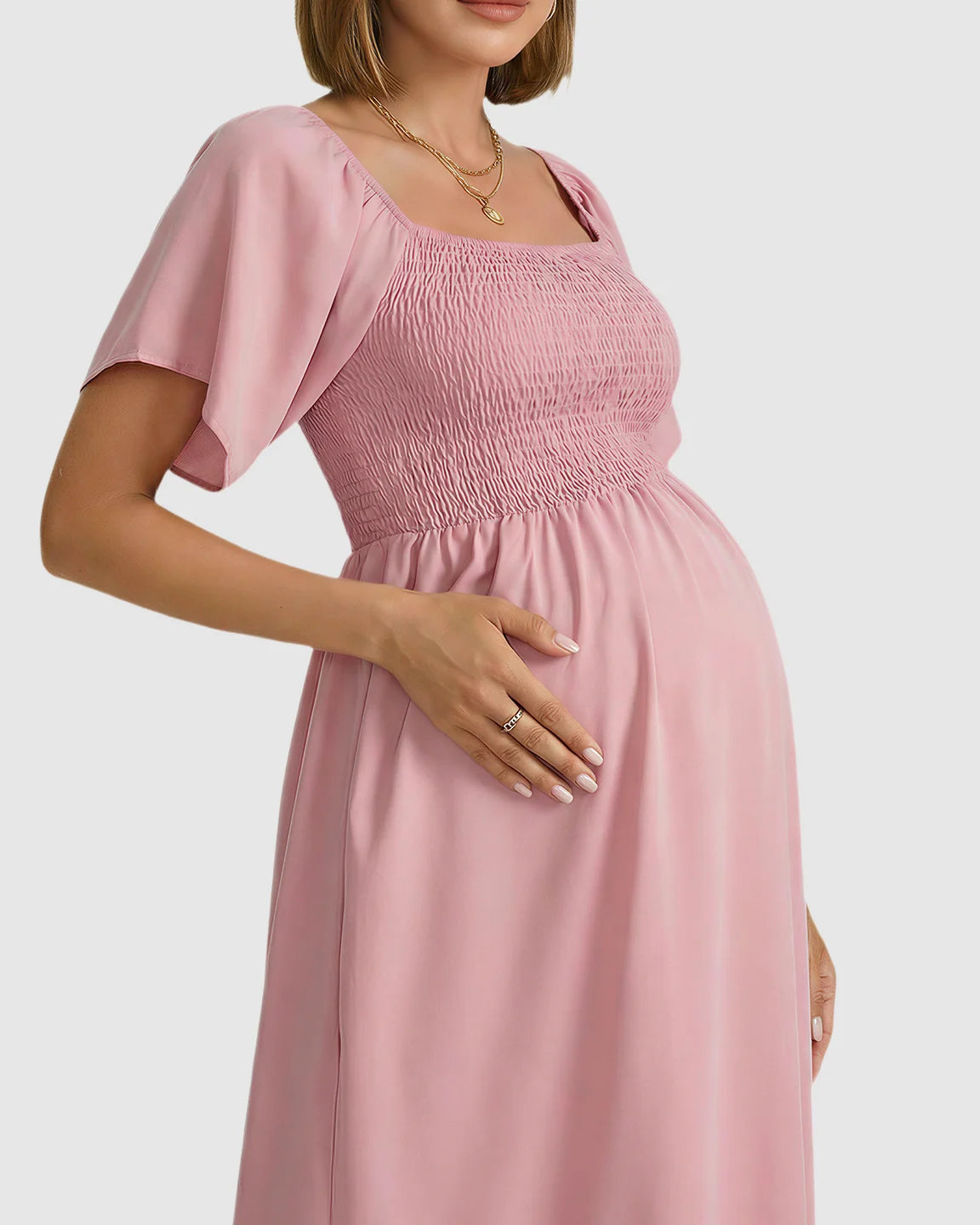 Smocked Square Neck Ruffled A-line Maternity Dress