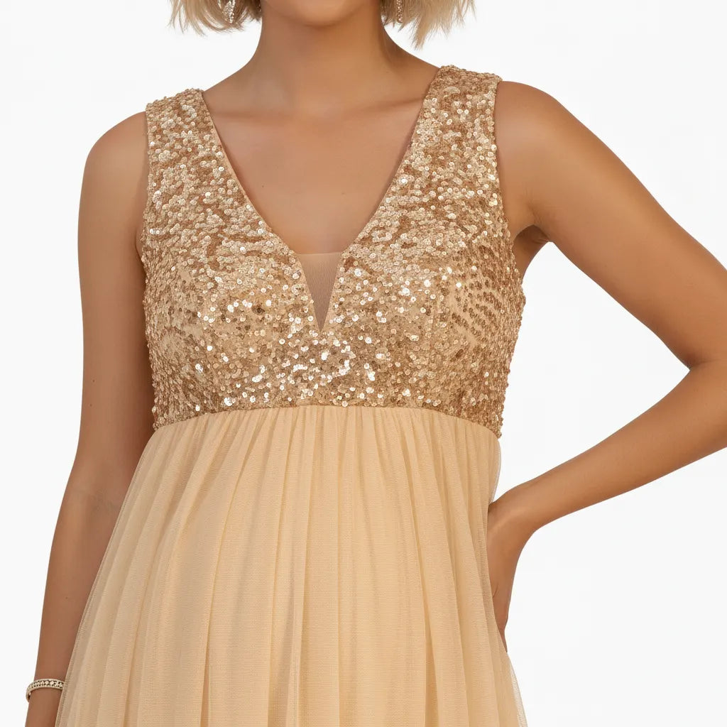 Sequin Bodice Empire Waist Maternity Maxi Dress