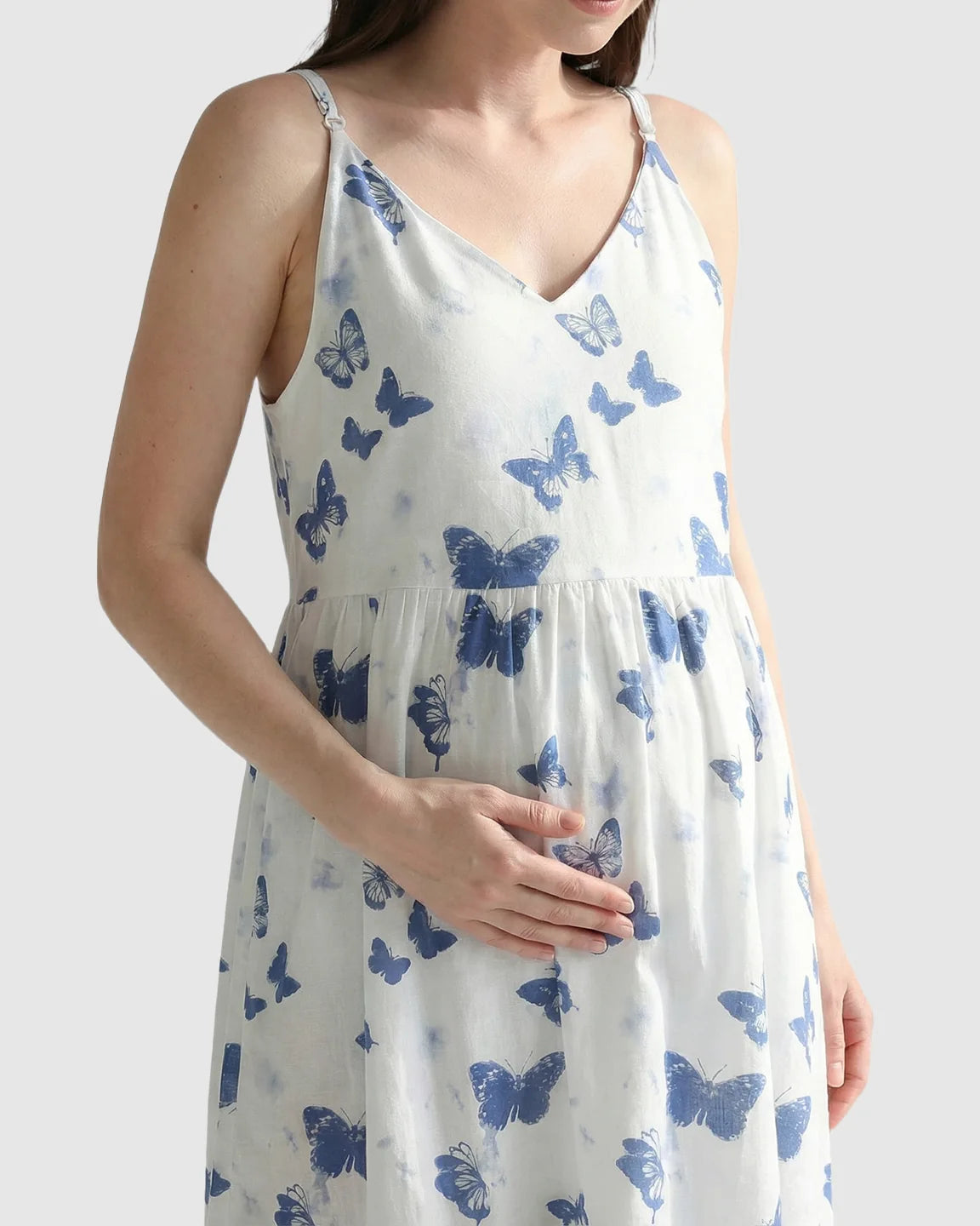 Built-In Bra Butterfly Print Maternity Nightdress