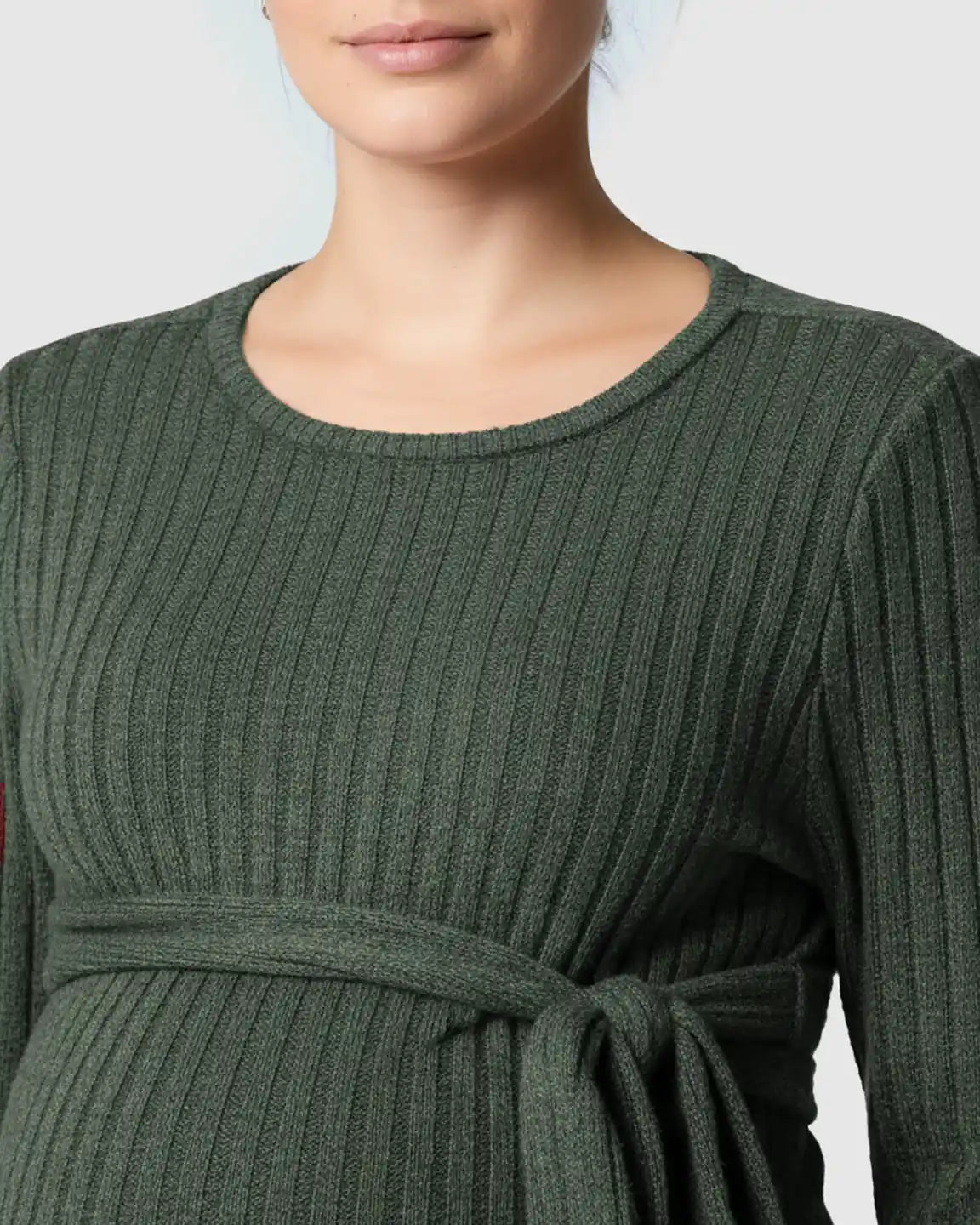 Ribbed Knit Tie-Waist Long Sleeve Maternity Top