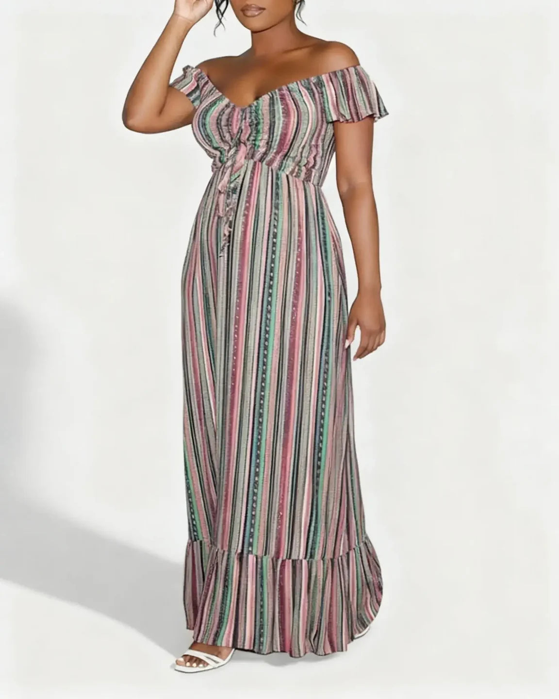 Off-Shoulder Elegant Floor-Length Maternity Maxi Dress