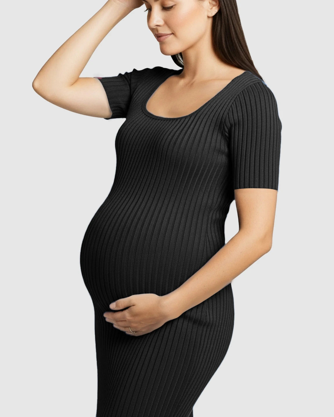 Ribbed Knit Square Neck Bodycon Maternity Midi Dress