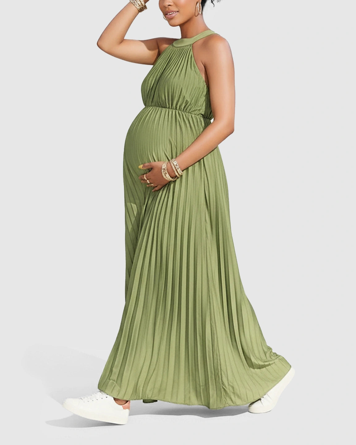 Elegant Faux Silk Floor Length Maternity Maxi Dress