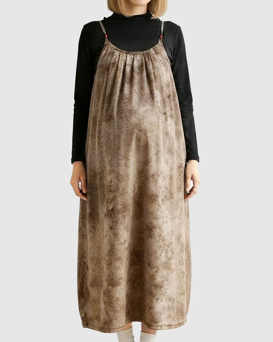 Adjustable Strap Vintage-Style Maternity Suspender Midi Dress