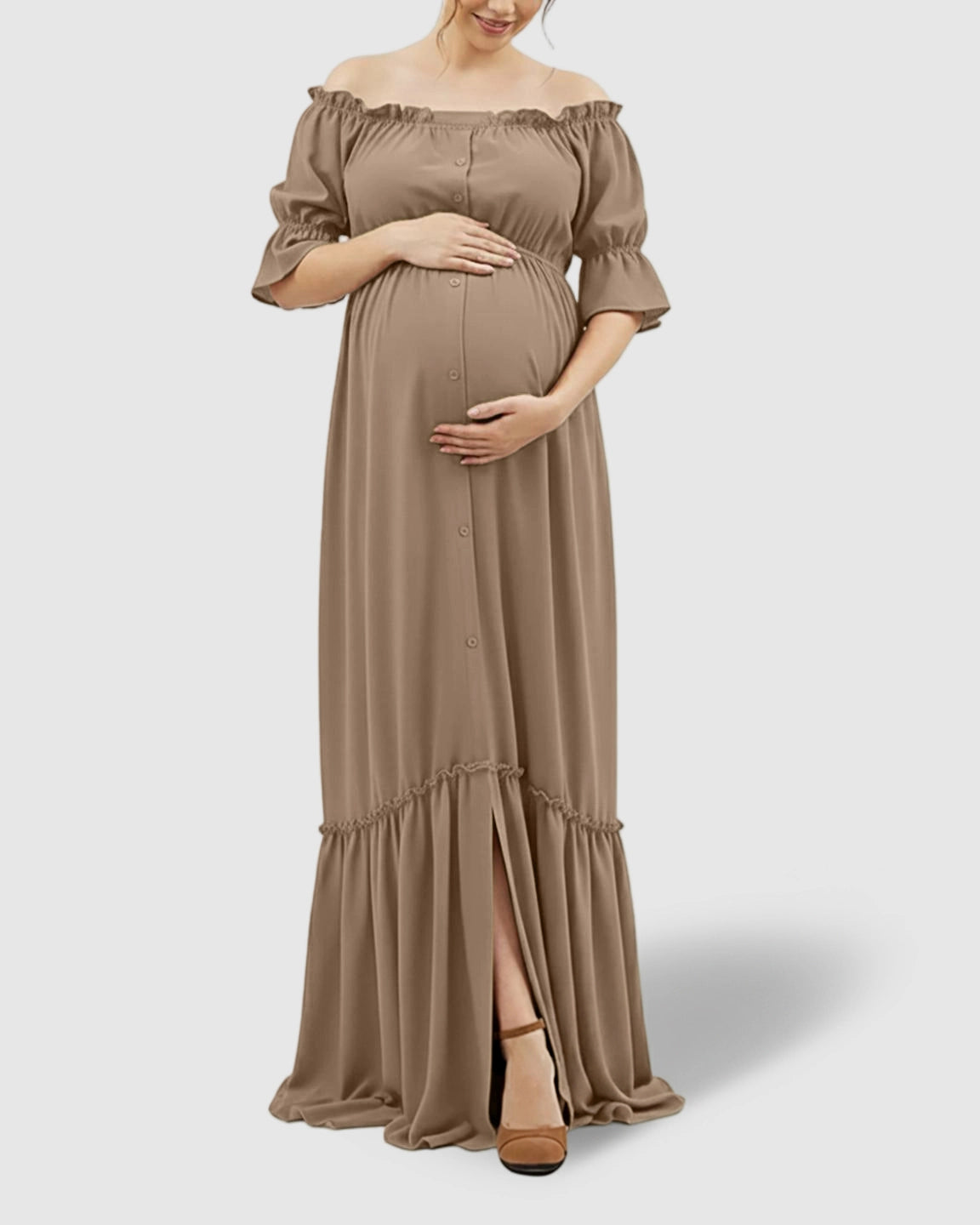 Elegant Off-Shoulder Flared Maternity Long Dress