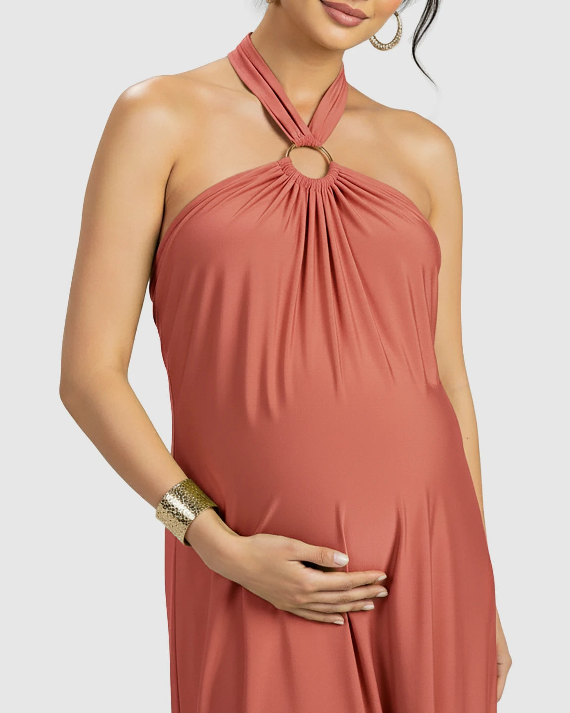 Backless Halter Neck Chiffon Maternity Maxi Dress