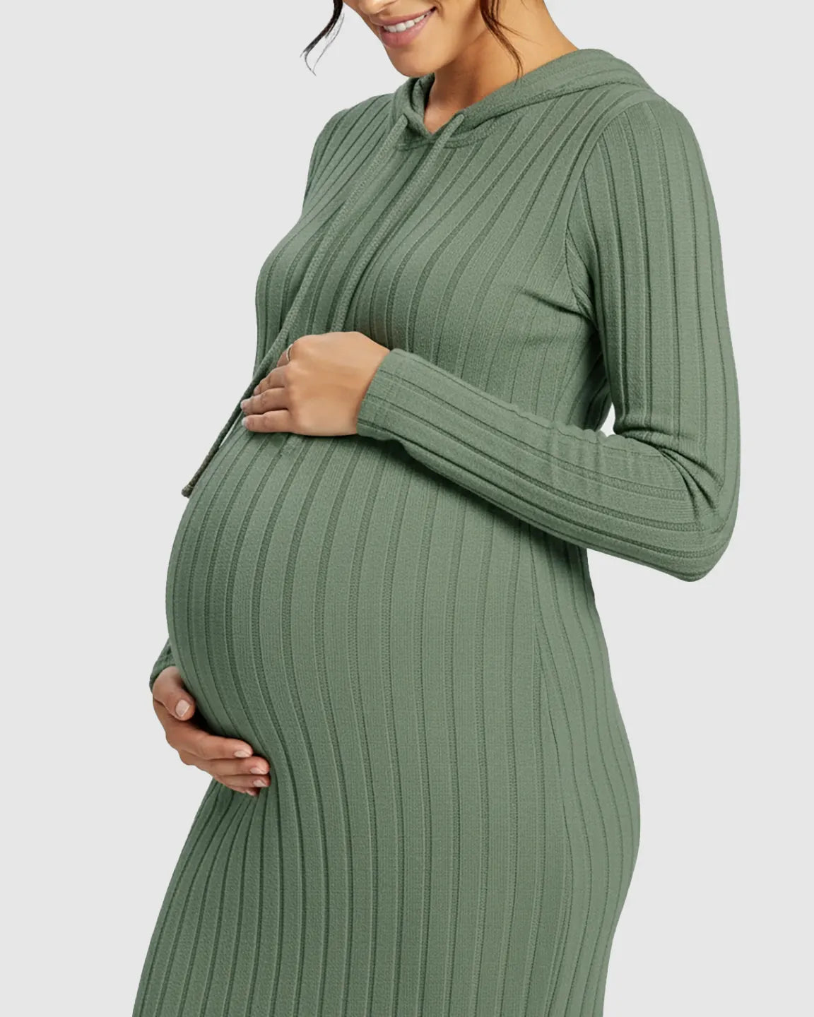 Ribbed Bodycon Hooded Maternity Midi Dress