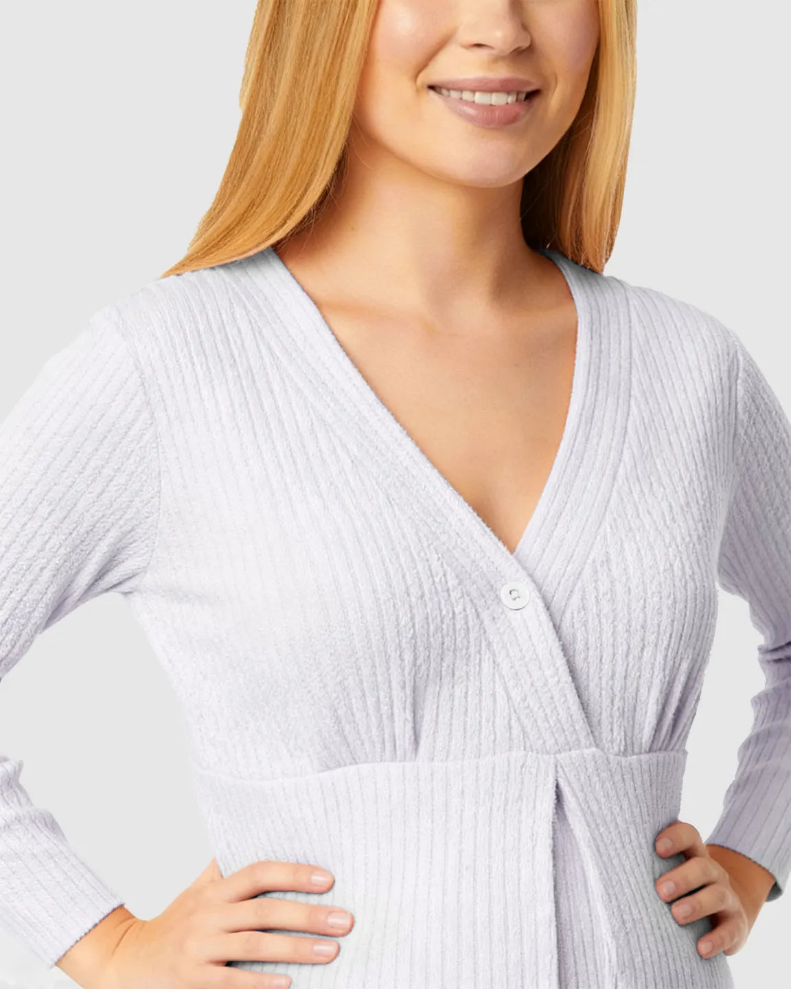 Soft Ribbed Knit V-Neck Nursing Pajama Set