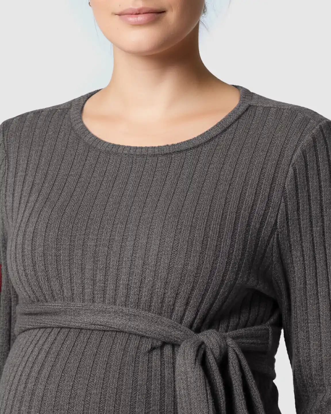 Ribbed Knit Tie-Waist Long Sleeve Maternity Top