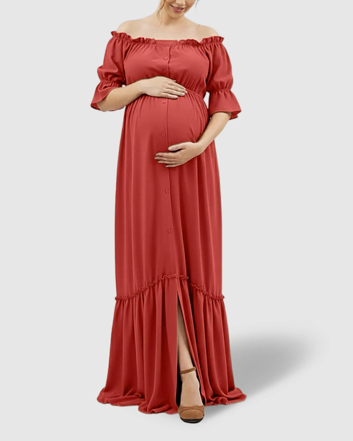 Elegant Off-Shoulder Flared Maternity Long Dress