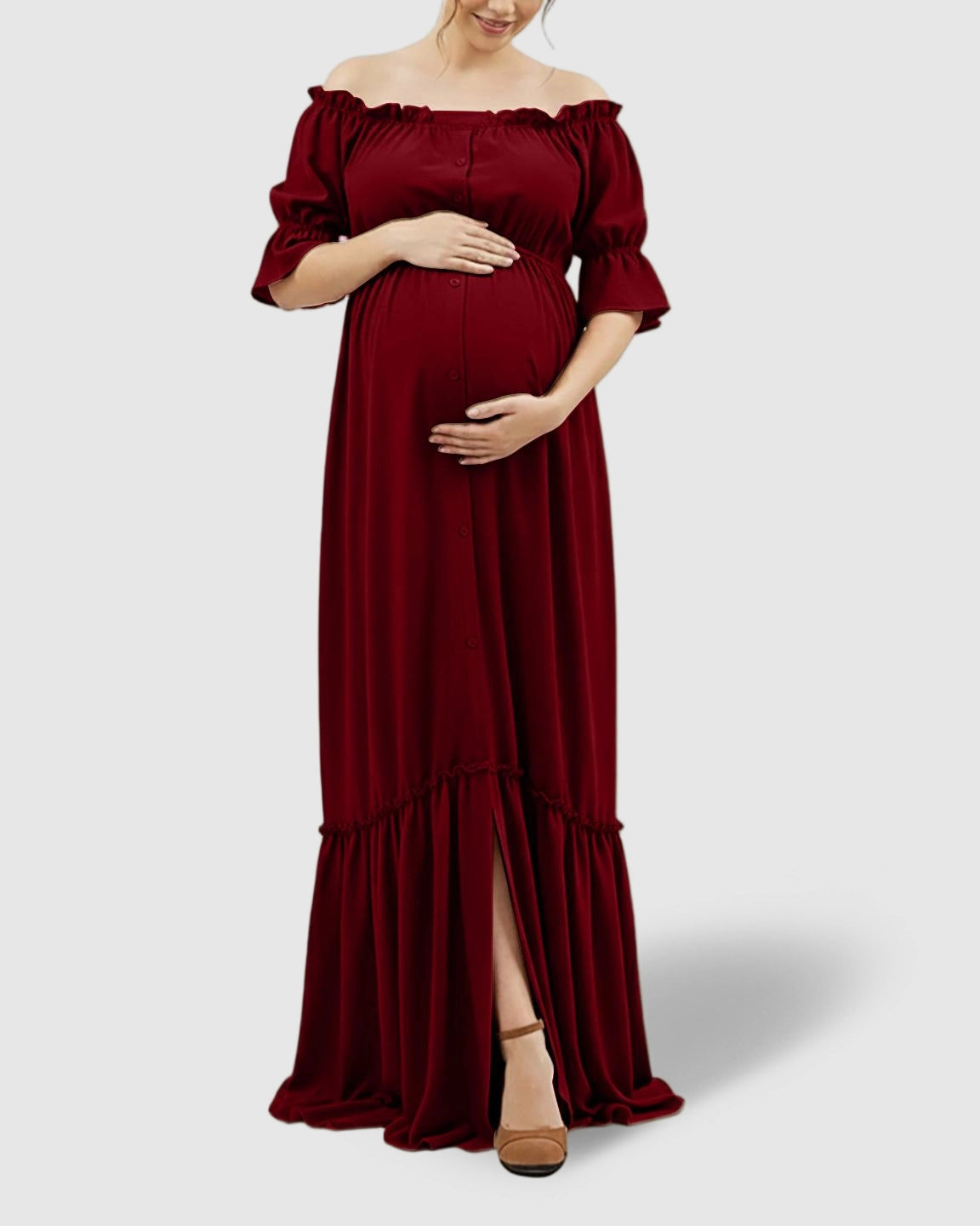 Elegant Off-Shoulder Flared Maternity Long Dress