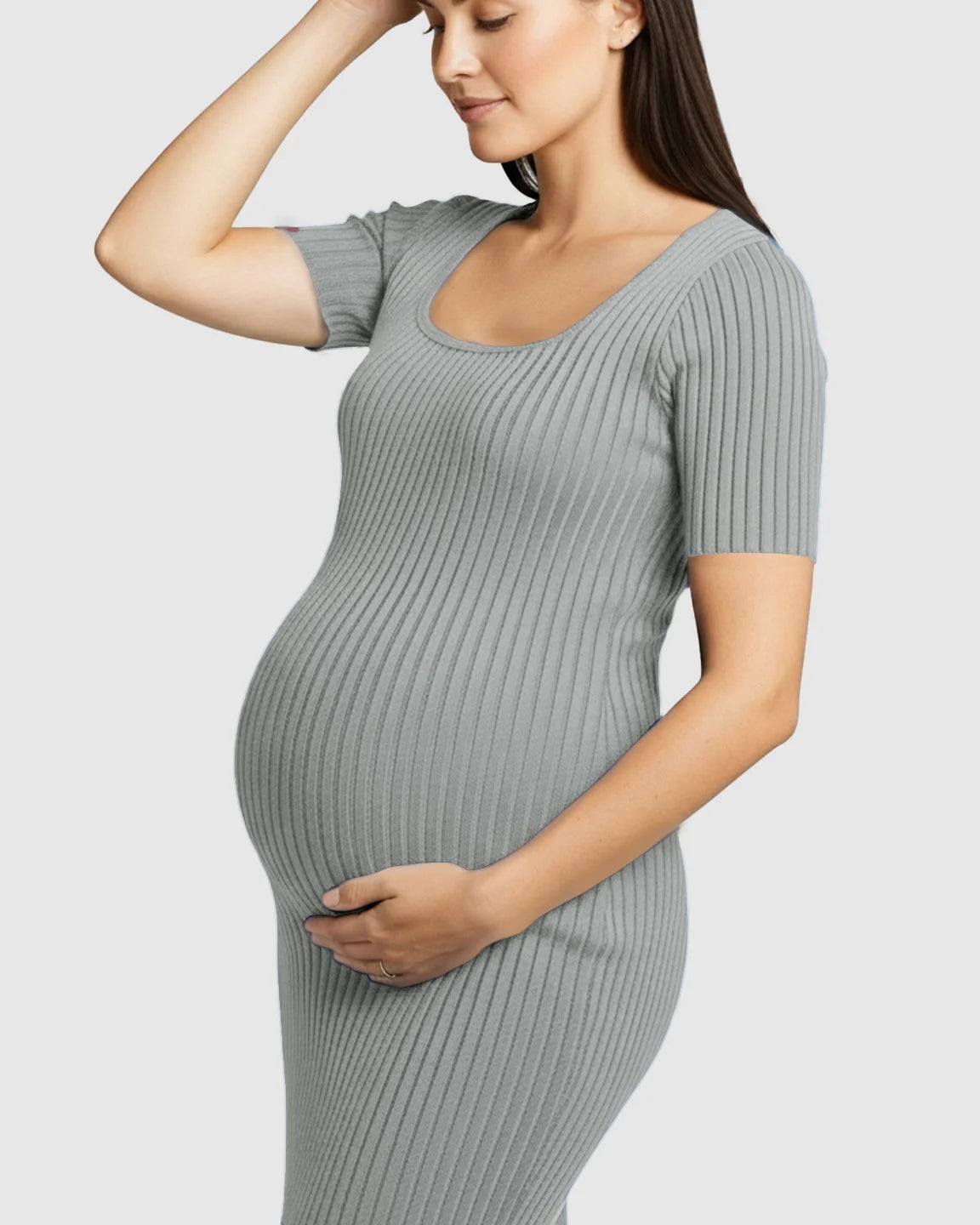 Ribbed Knit Square Neck Bodycon Maternity Midi Dress