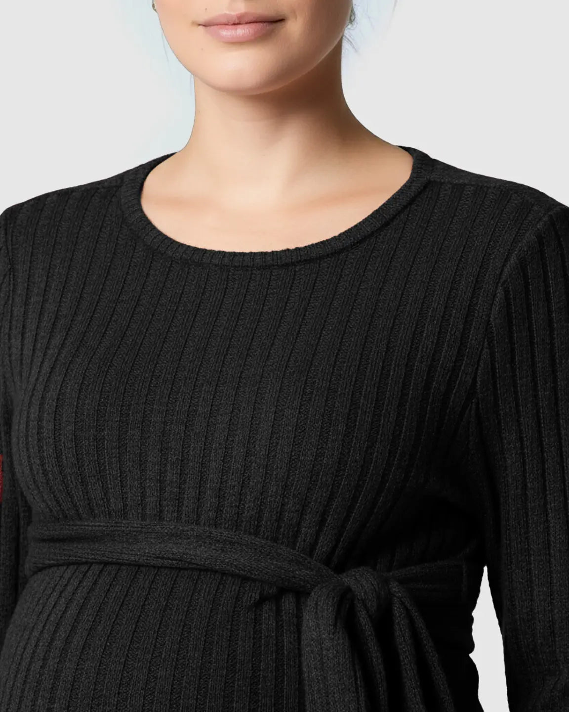 Ribbed Knit Tie-Waist Long Sleeve Maternity Top