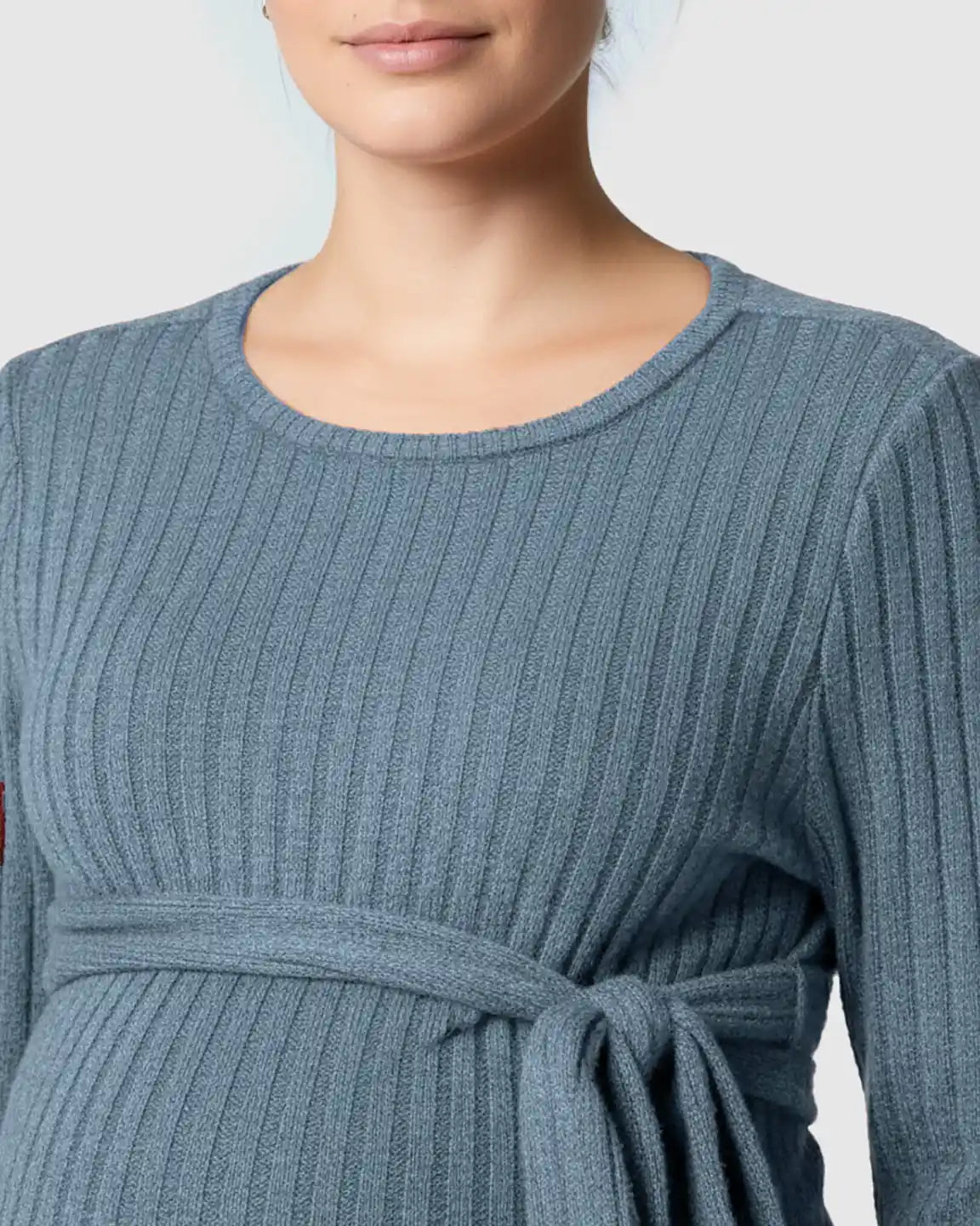 Ribbed Knit Tie-Waist Long Sleeve Maternity Top