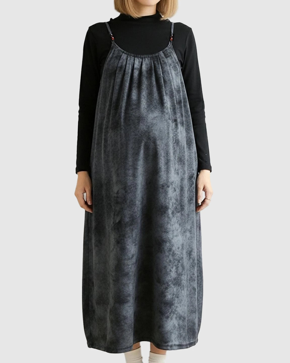 Adjustable Strap Vintage-Style Maternity Suspender Midi Dress