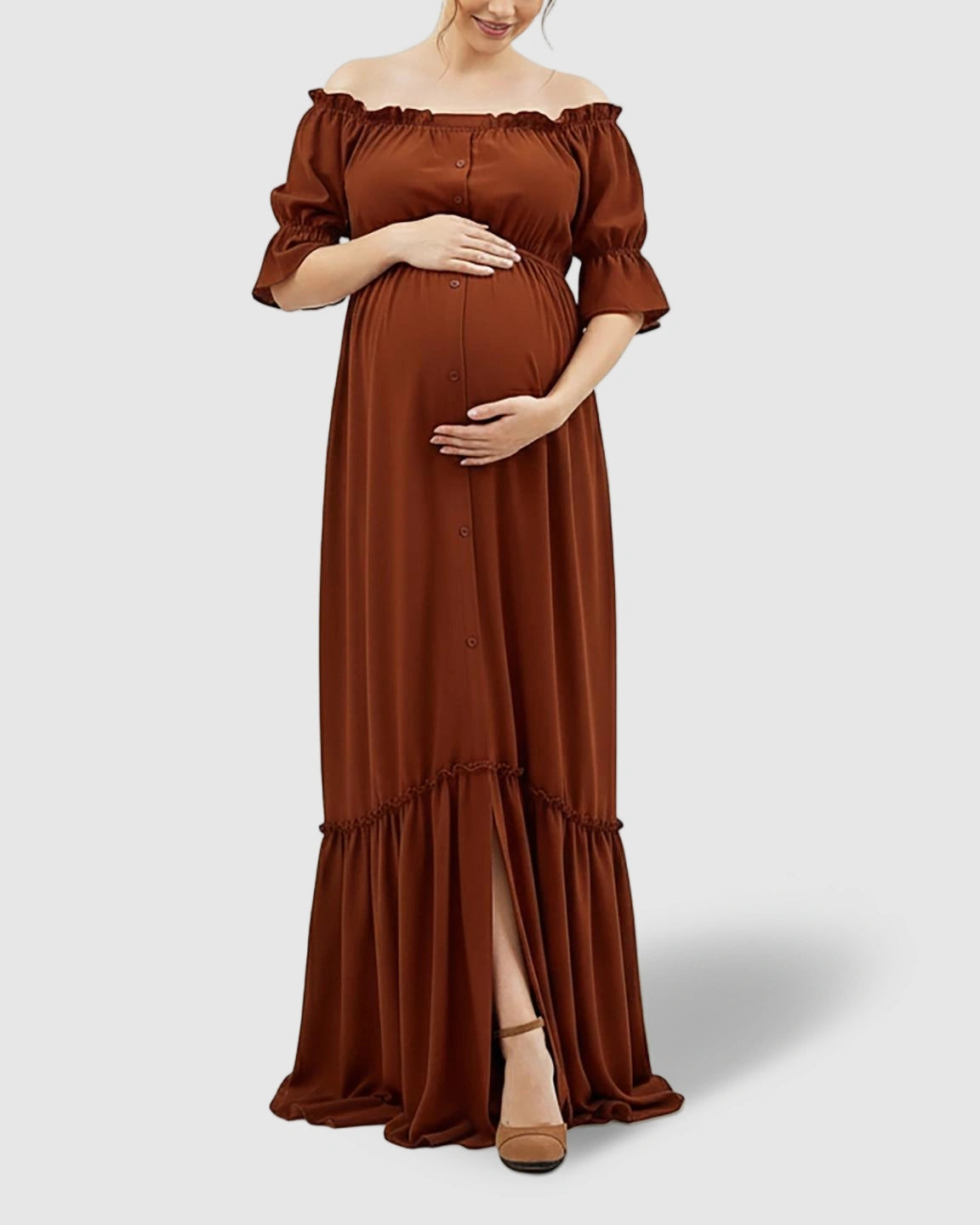 Elegant Off-Shoulder Flared Maternity Long Dress