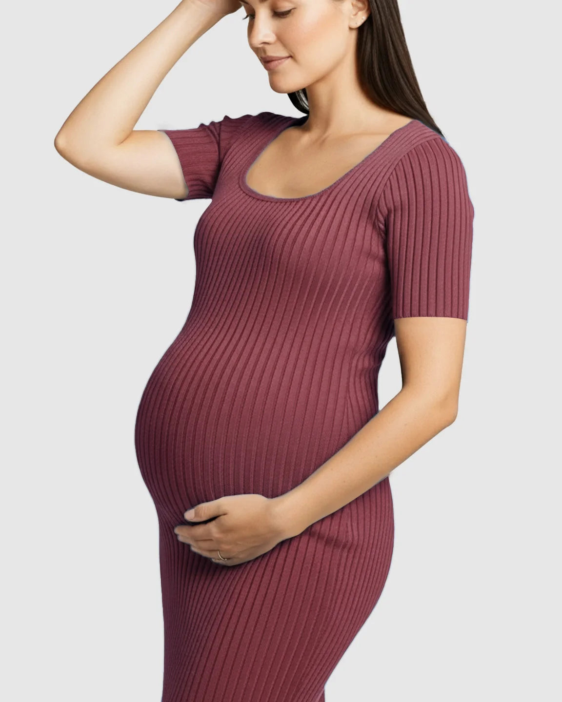 Ribbed Knit Square Neck Bodycon Maternity Midi Dress