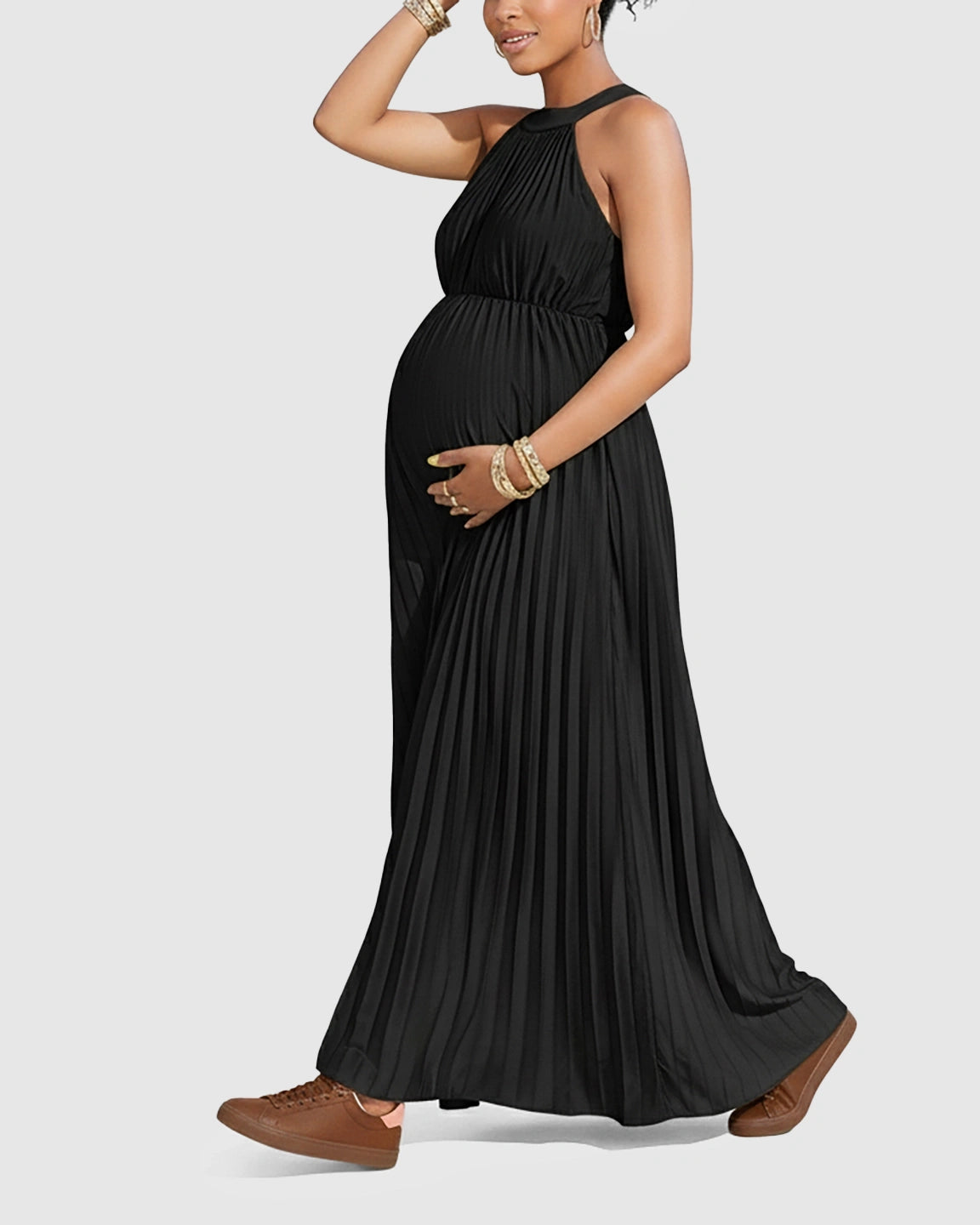 Elegant Faux Silk Floor Length Maternity Maxi Dress