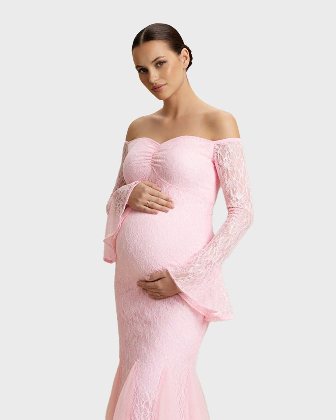 Off-Shoulder Lace Mermaid Maternity Maxi Dress