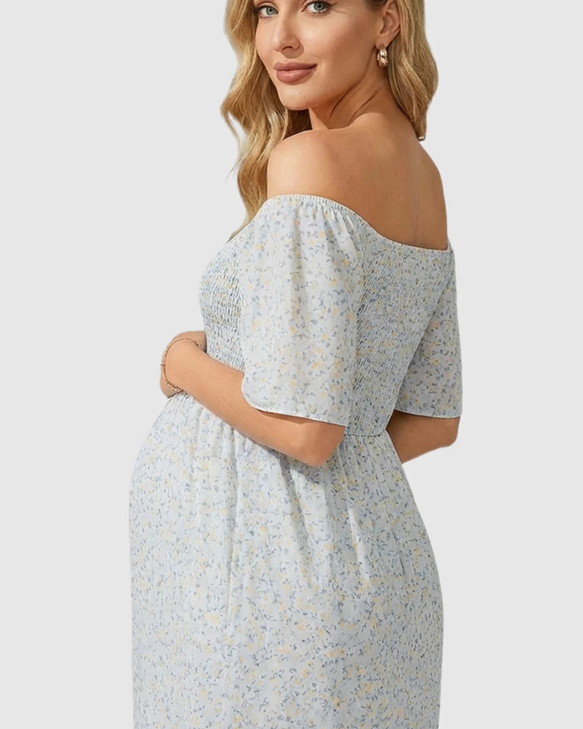 Flounce Sleeves Floral Print Maternity Day Dress