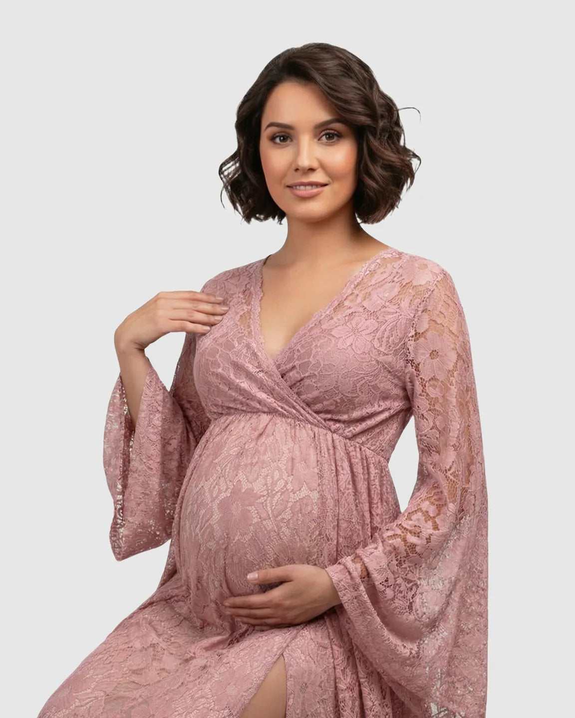 Long Bell Sleeve See Through Maternity Gown