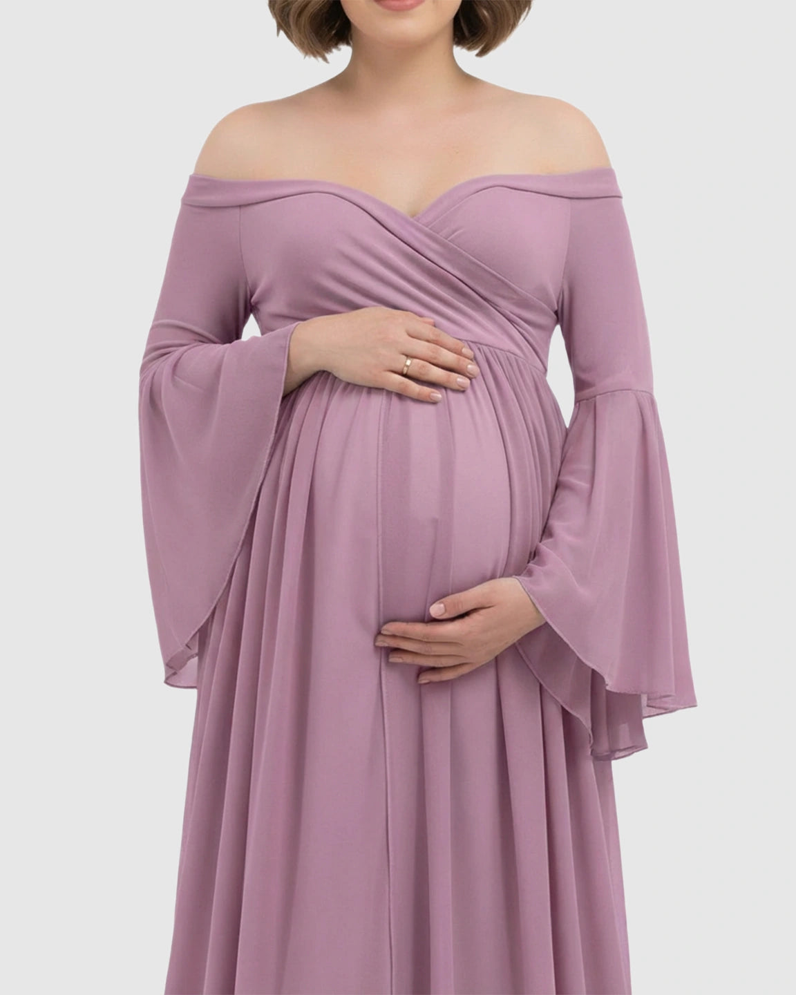 Bell Sleeves Super Long Train Maternity Photoshoot Gown