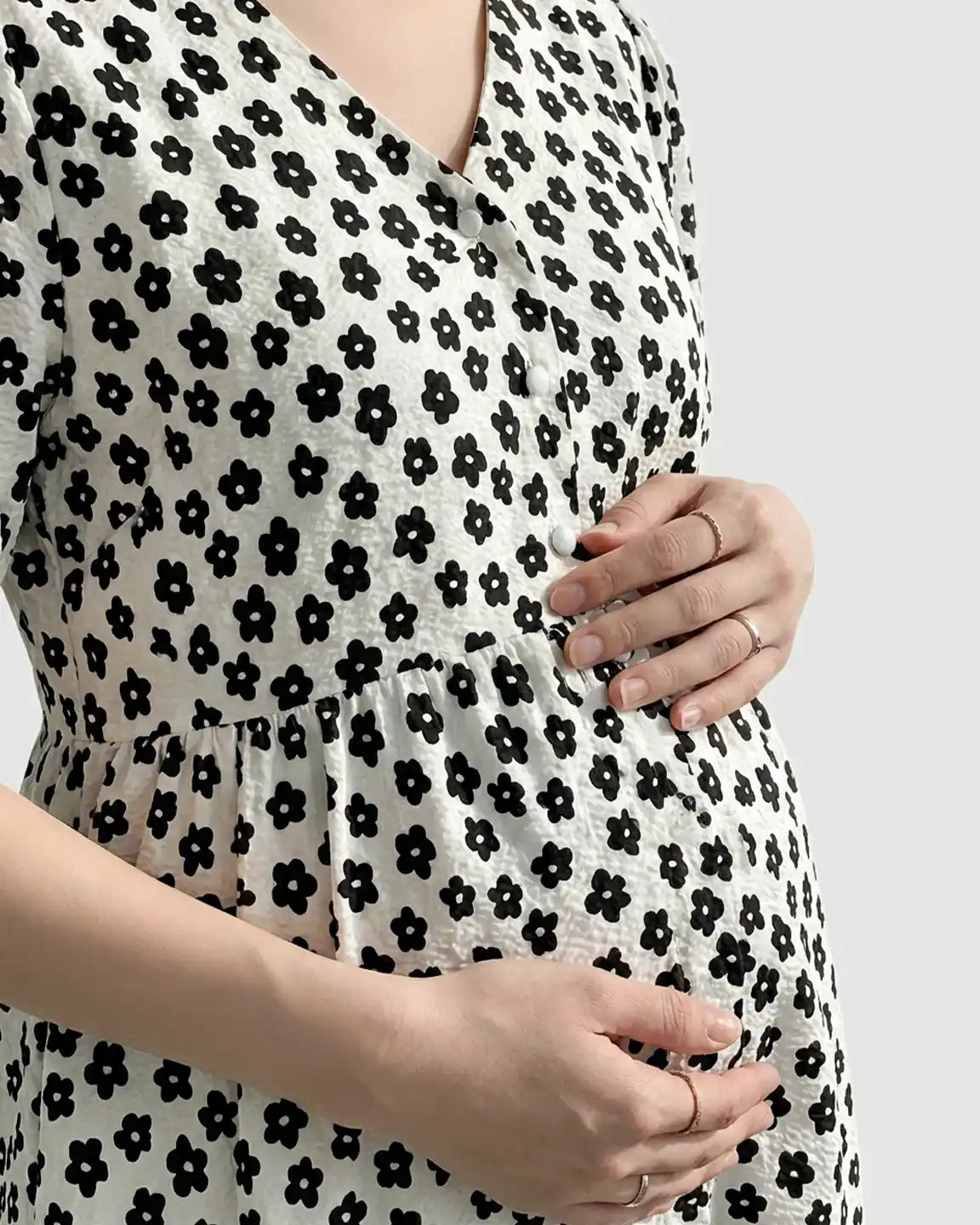 Button-Front Floral Print Maternity Nursing Dress