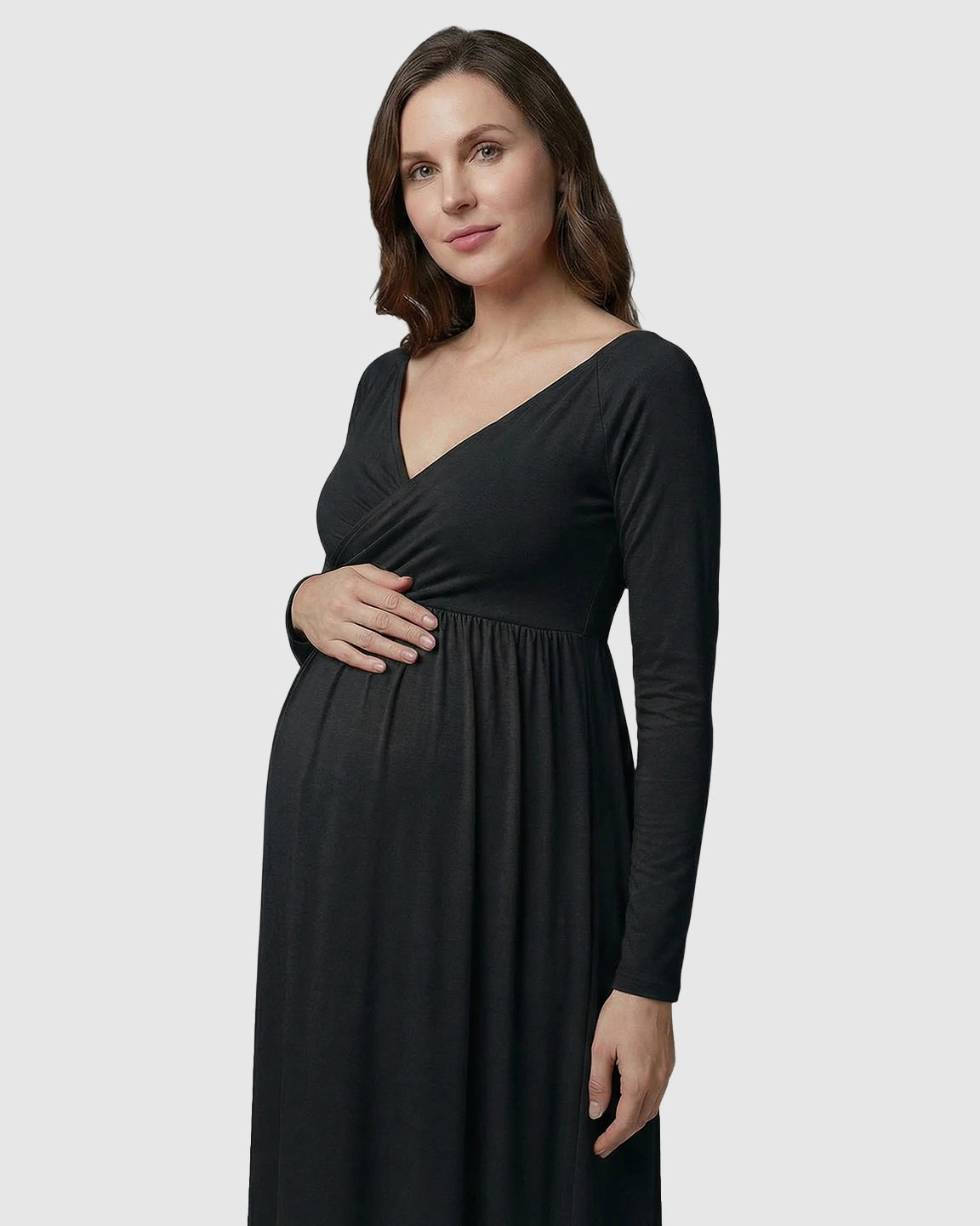 Long-Sleeve Full Train Maternity Maxi Dress